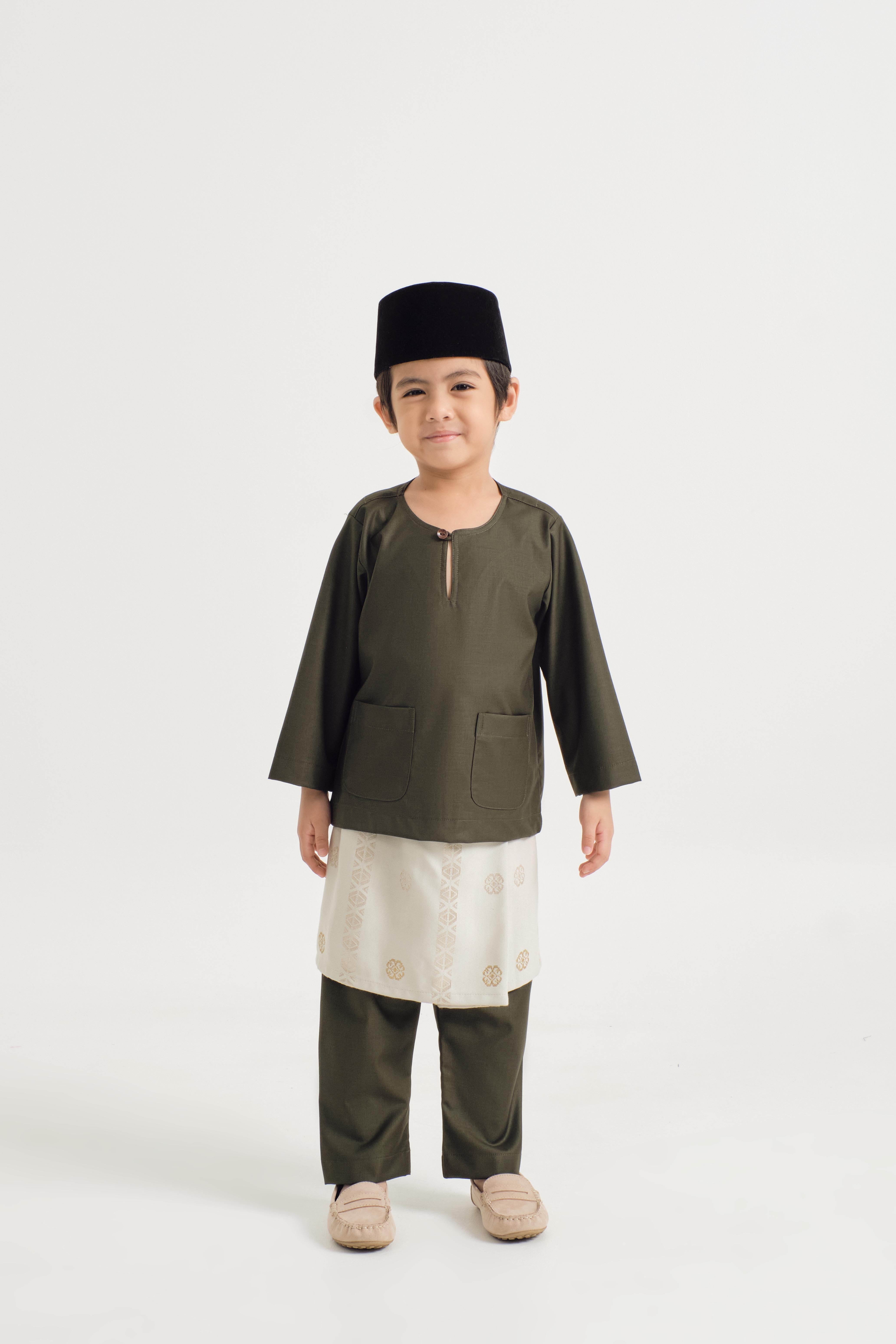 Patawali Boys Baju Melayu Teluk Belanga - Dark Army Green