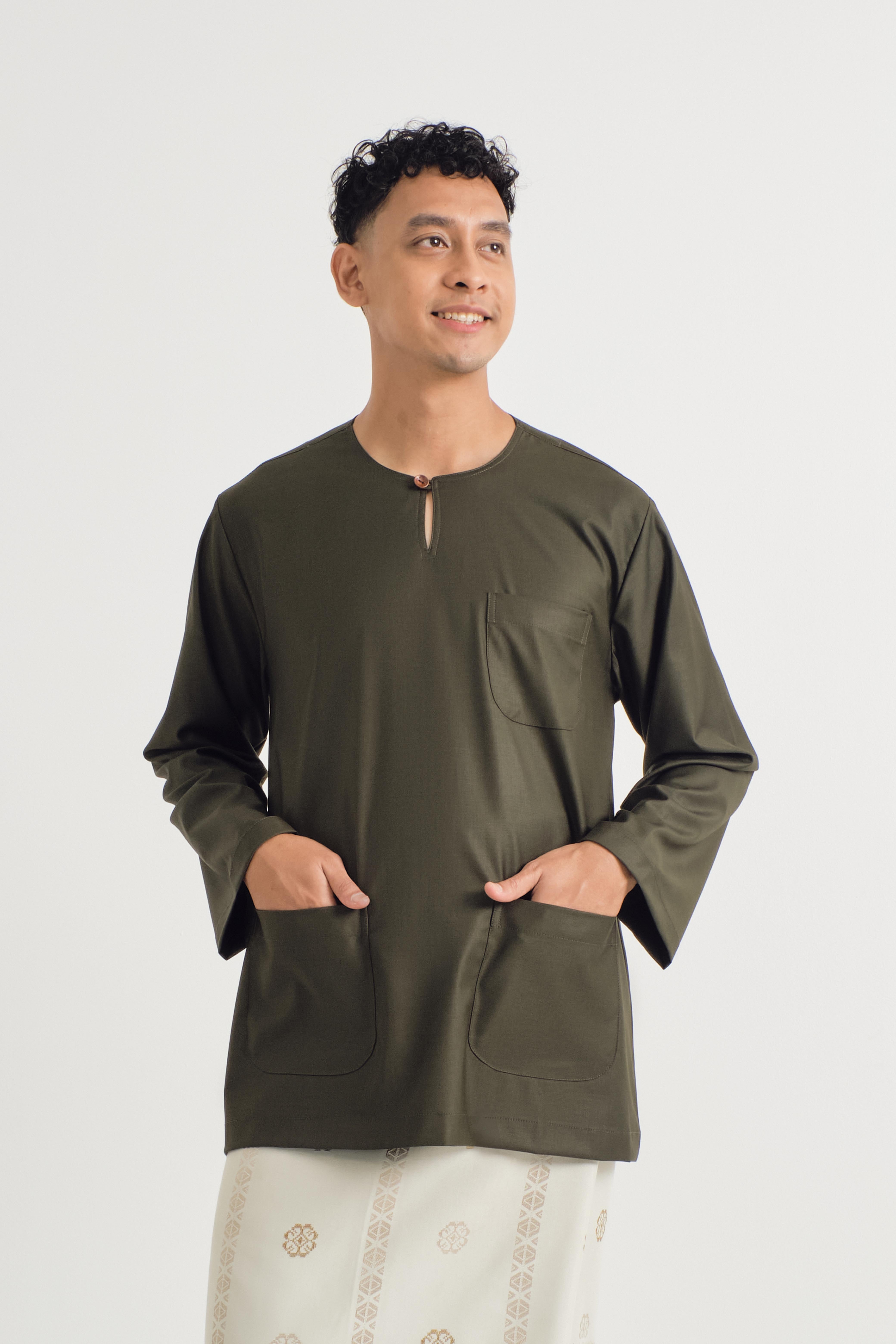 Patawali Classic Fit Baju Melayu Teluk Belanga - Dark Army Green