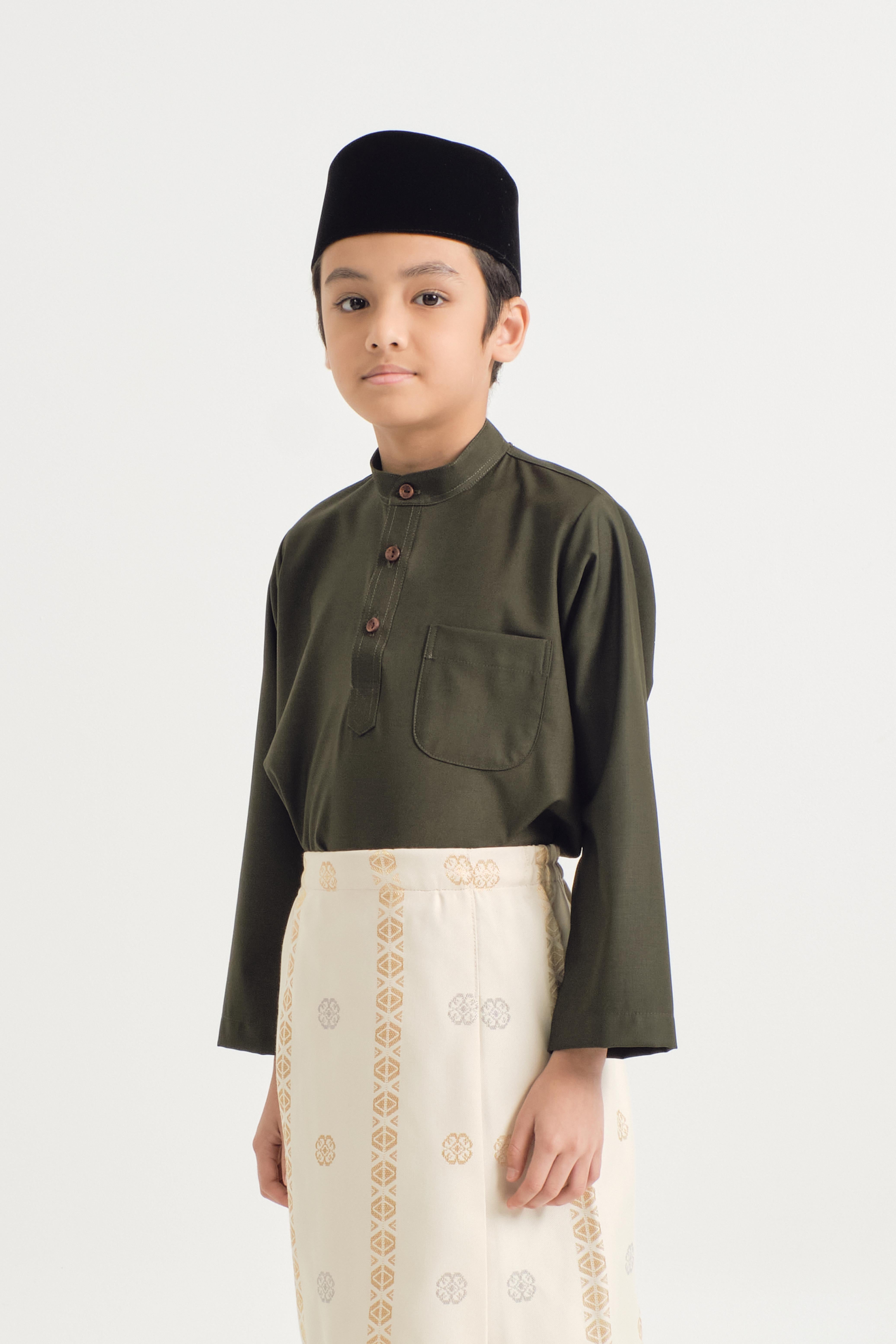 Patawali Boys Baju Melayu Cekak Musang - Dark Army Green