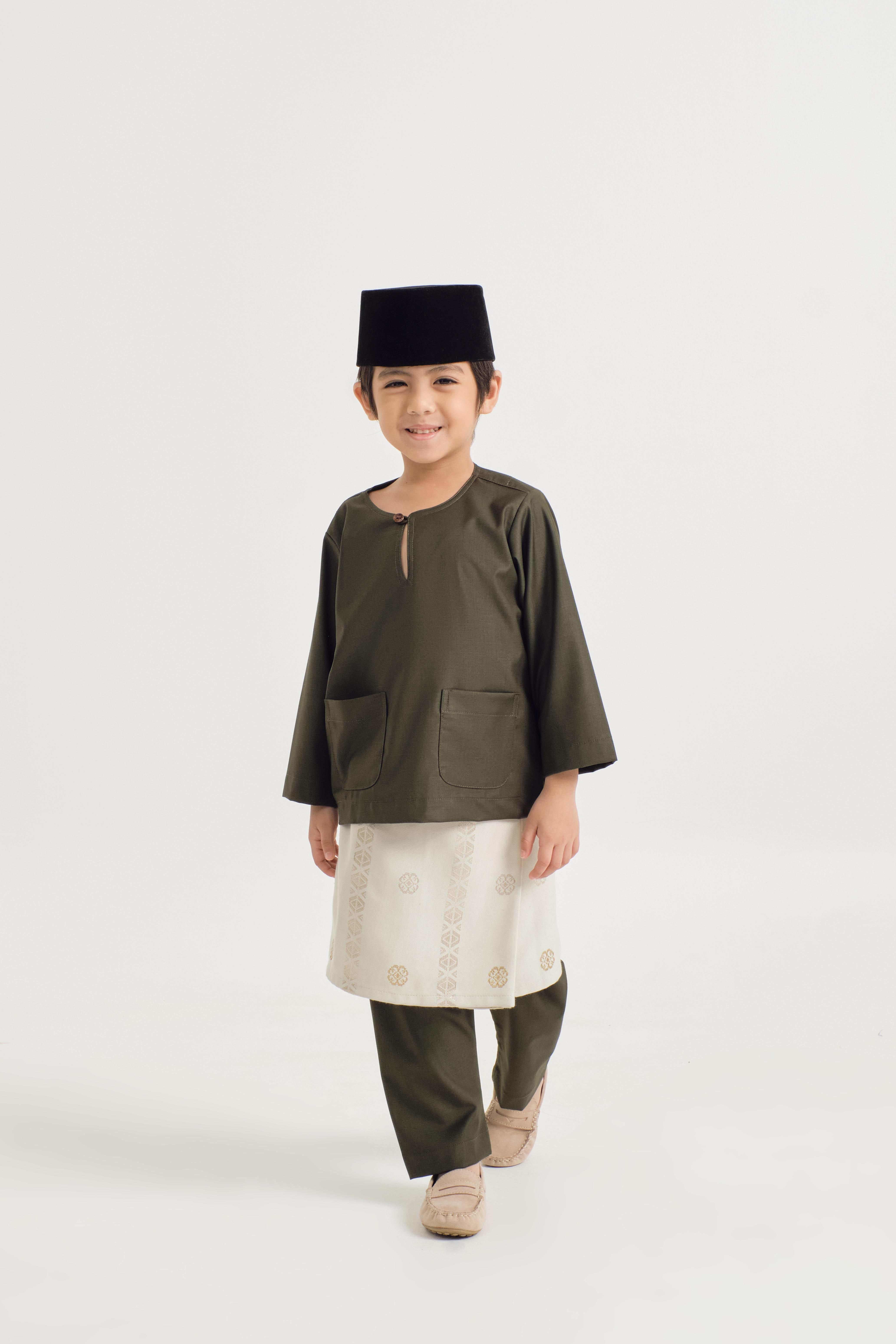 Patawali Boys Baju Melayu Teluk Belanga - Dark Army Green