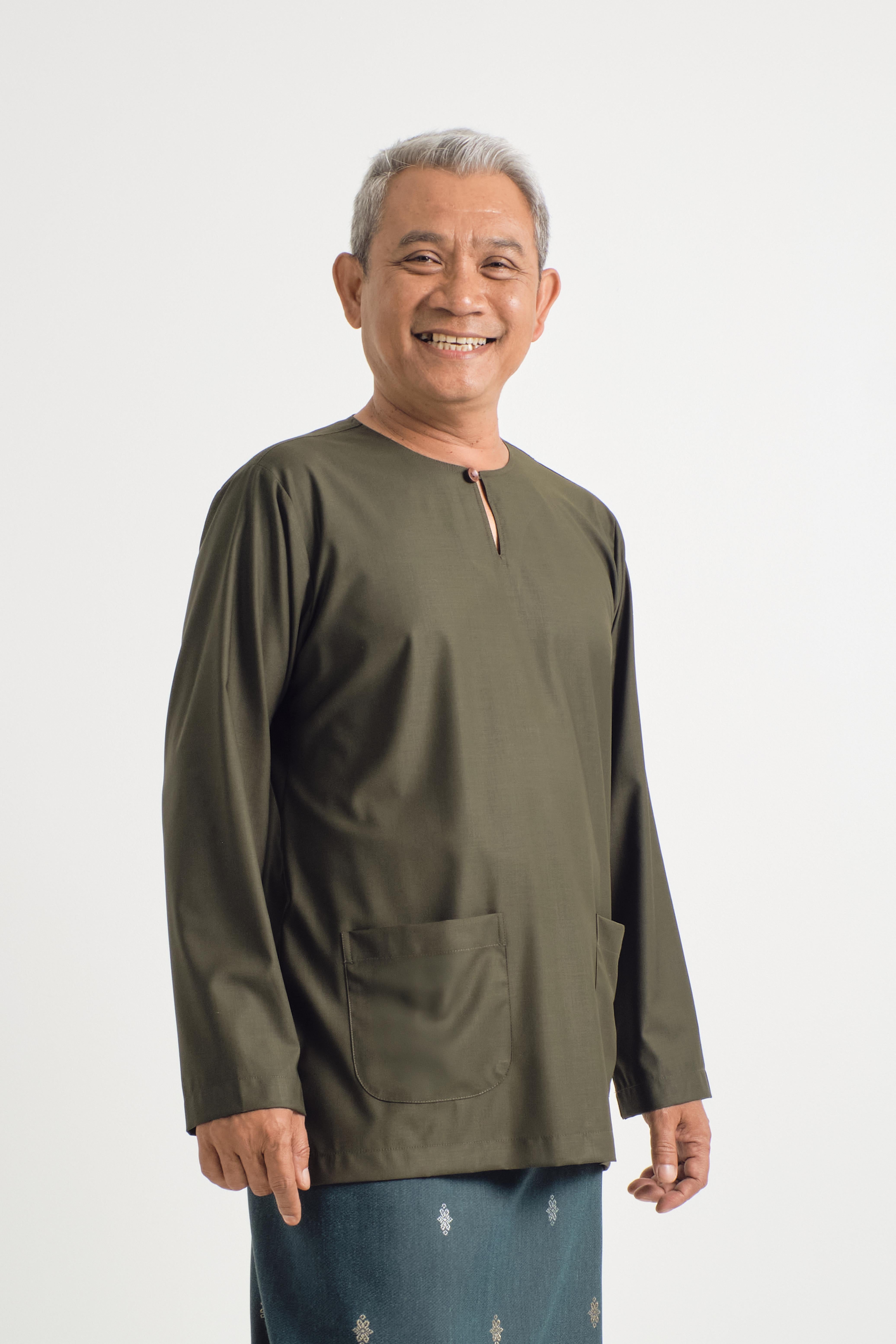 Patawali Modern Fit Baju Melayu Teluk Belanga - Dark Army Green