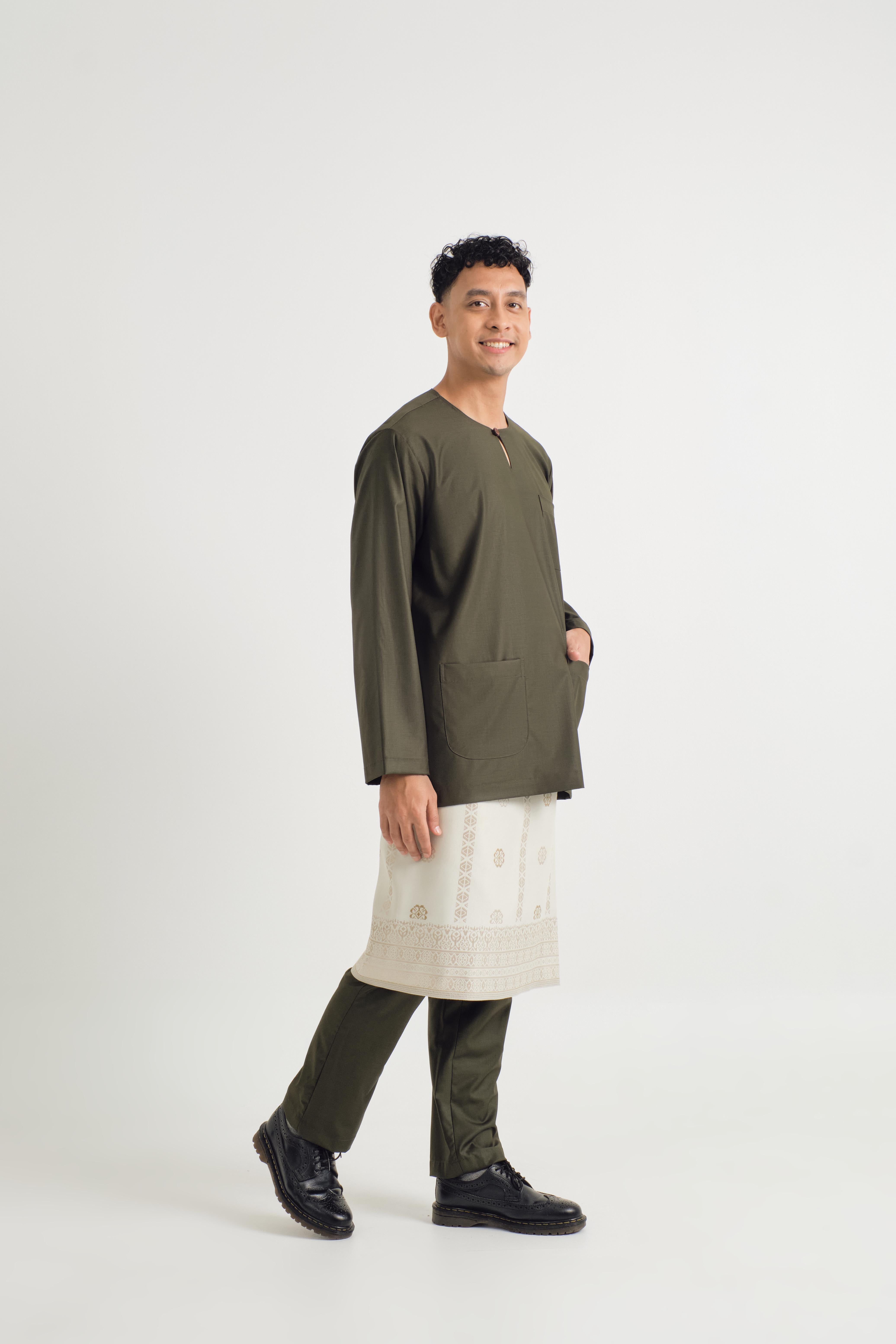 Patawali Classic Fit Baju Melayu Teluk Belanga - Dark Army Green