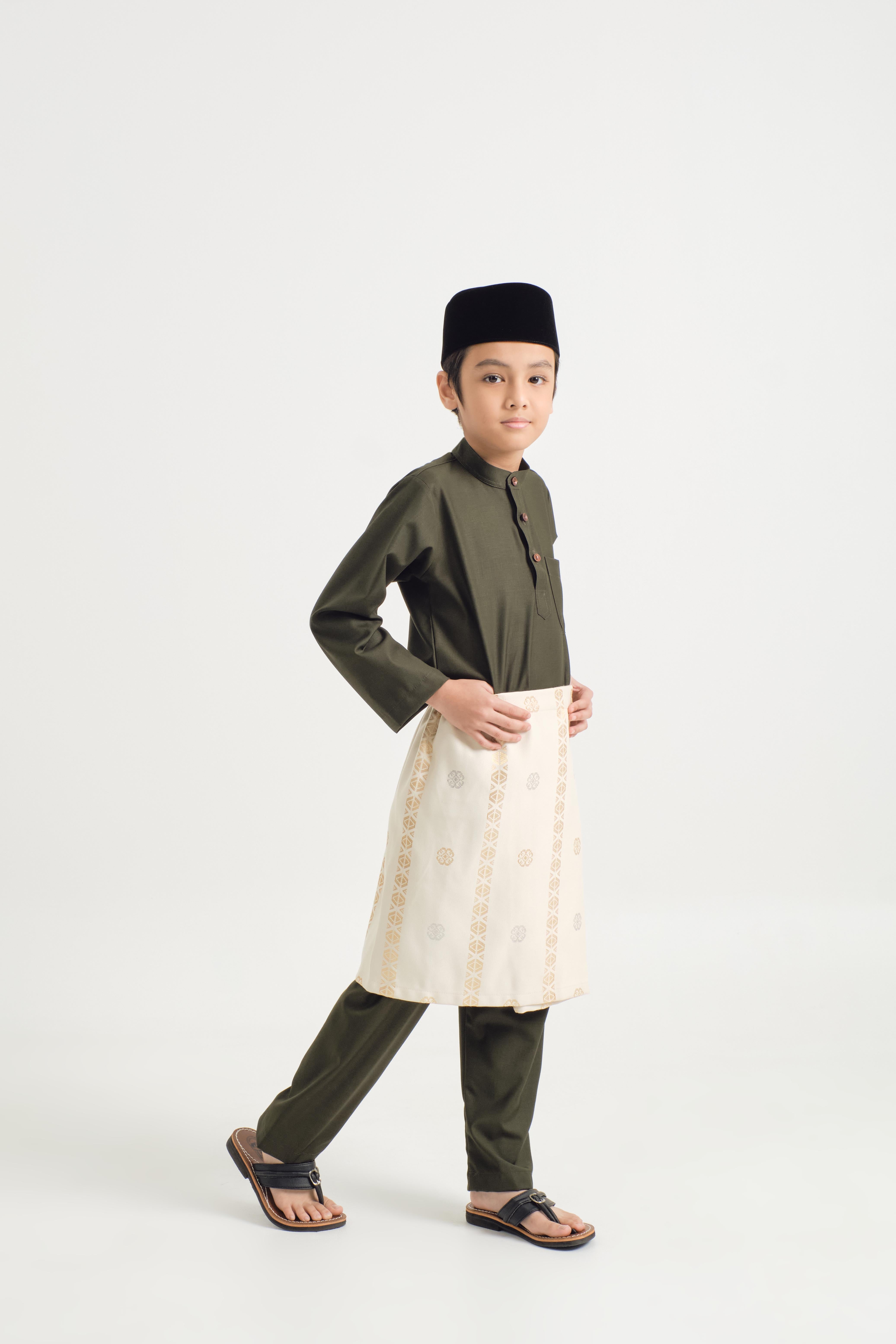 Patawali Boys Baju Melayu Cekak Musang - Dark Army Green