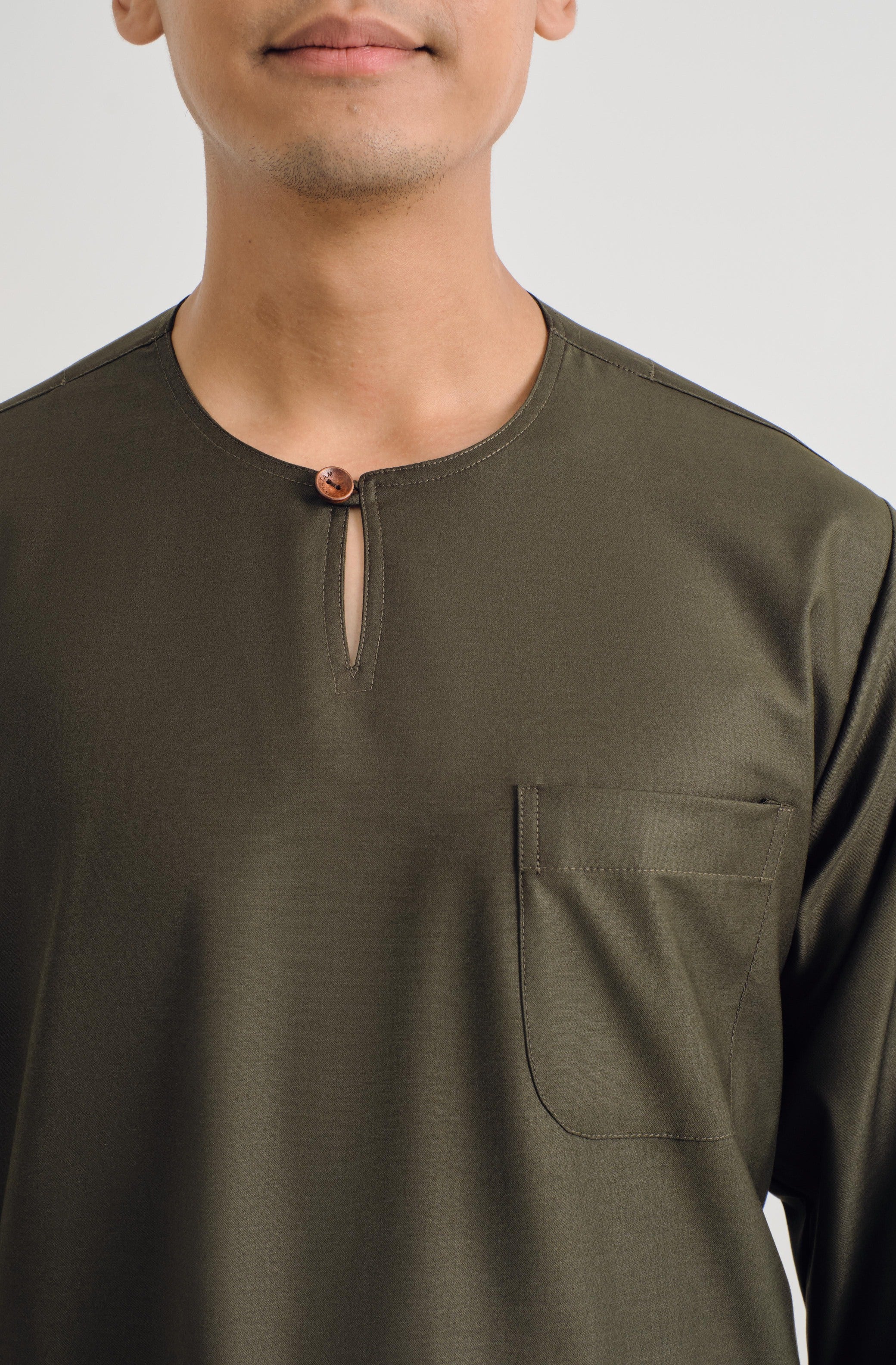 Patawali Classic Fit Baju Melayu Teluk Belanga - Dark Army Green