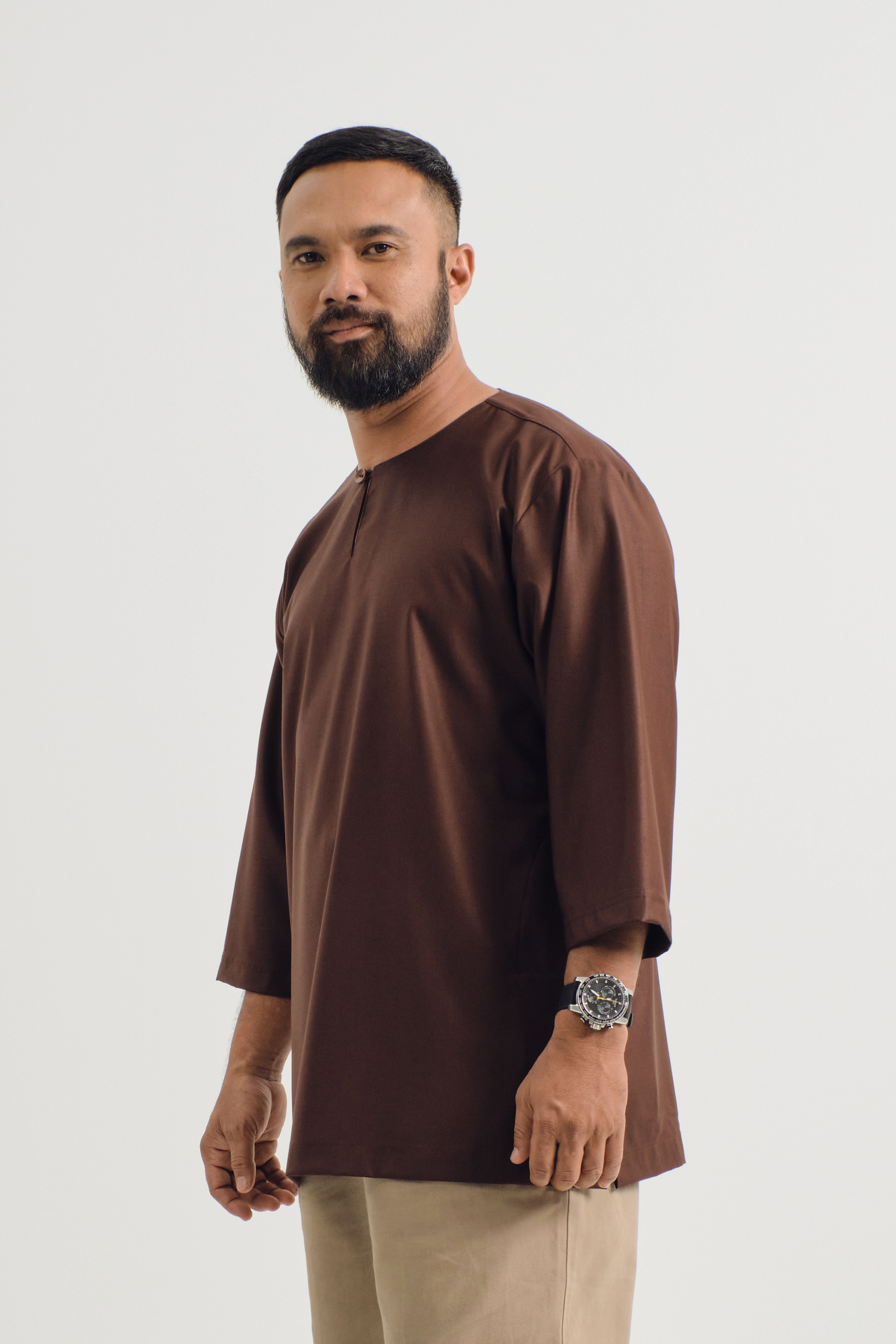 Patawali Three Quarter Sleeve Top - Dark Brown