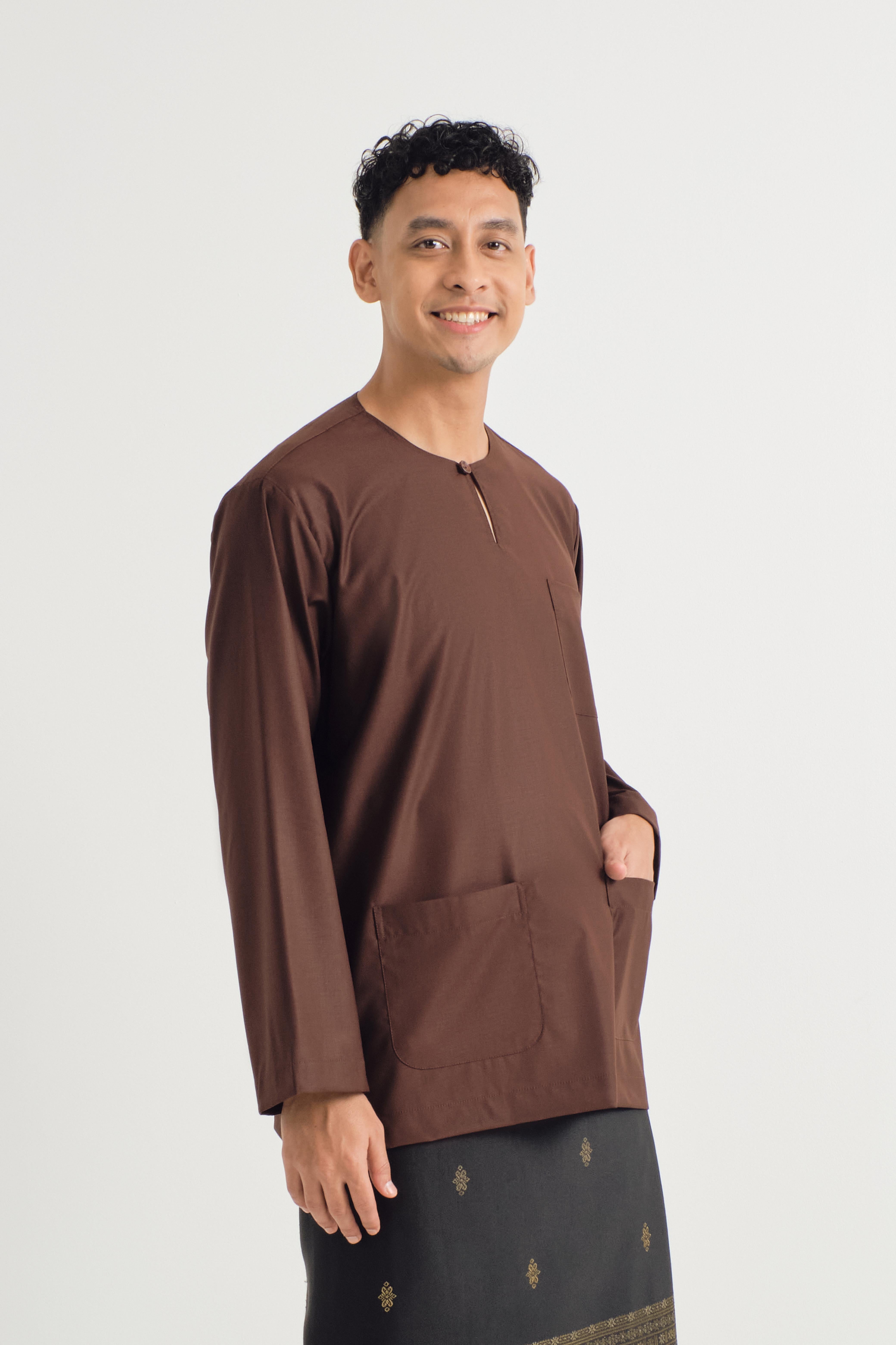 Patawali Classic Fit Baju Melayu Teluk Belanga - Dark Brown