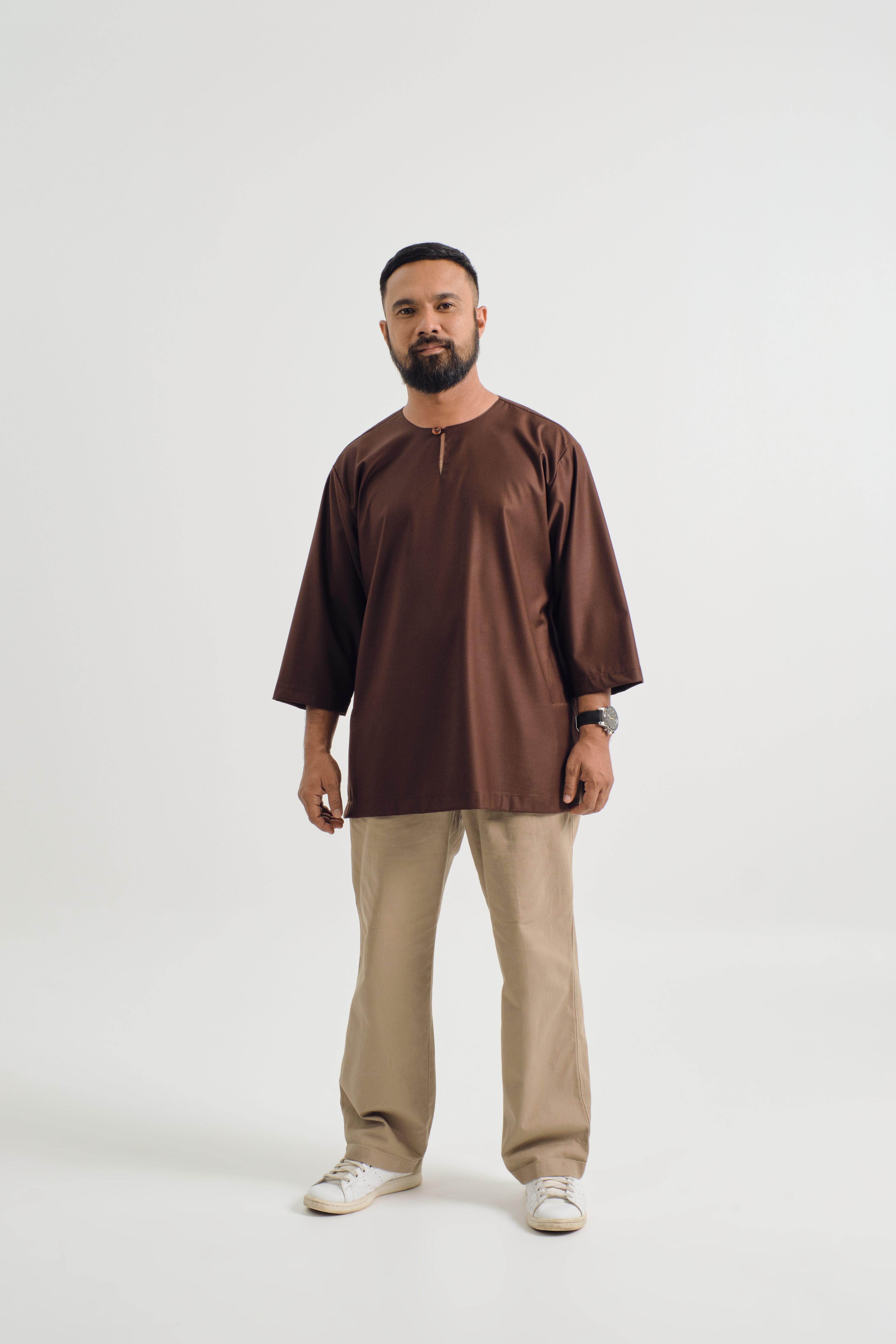 Patawali Three Quarter Sleeve Top - Dark Brown