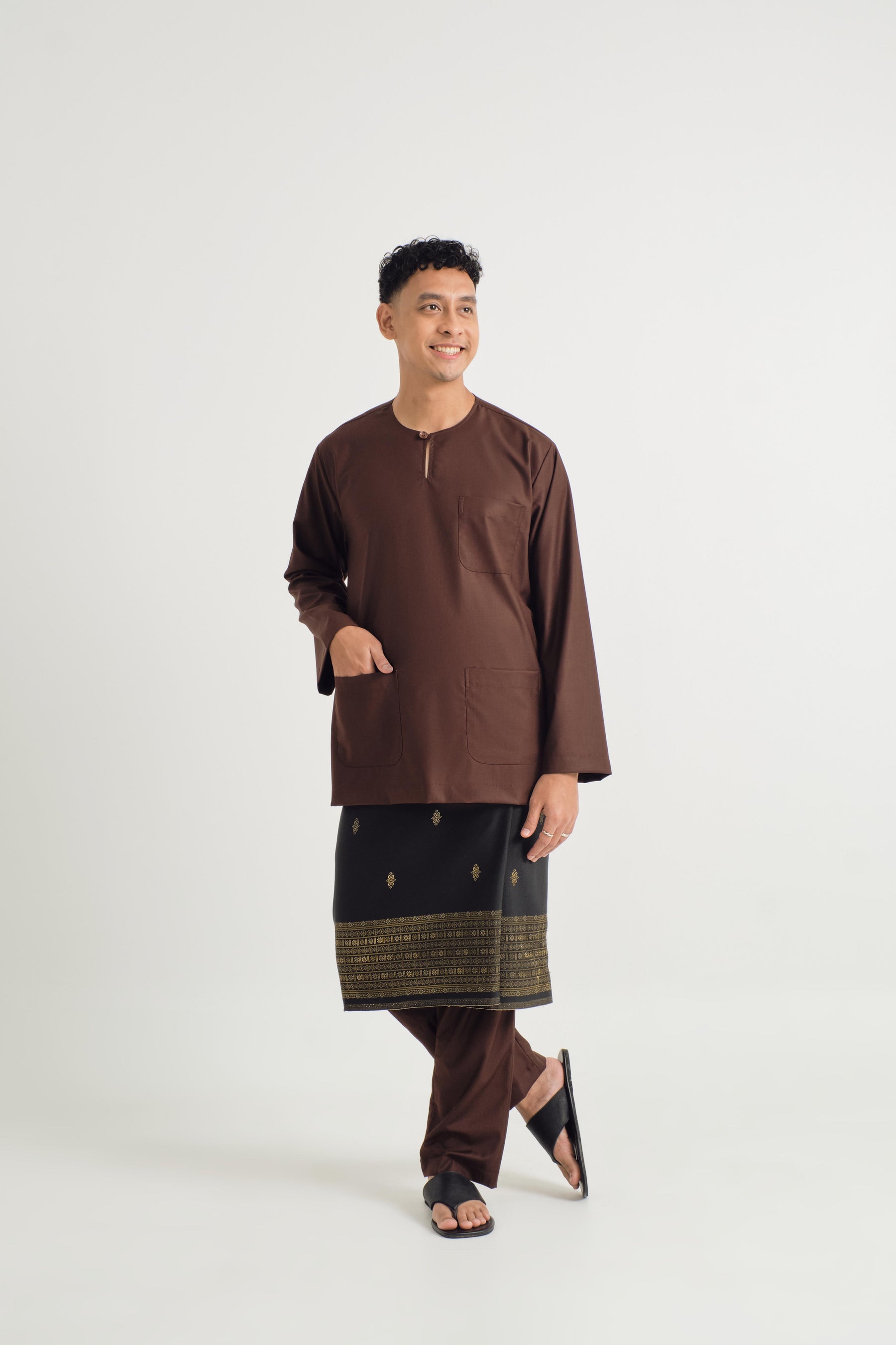 Patawali Classic Fit Baju Melayu Teluk Belanga - Dark Brown
