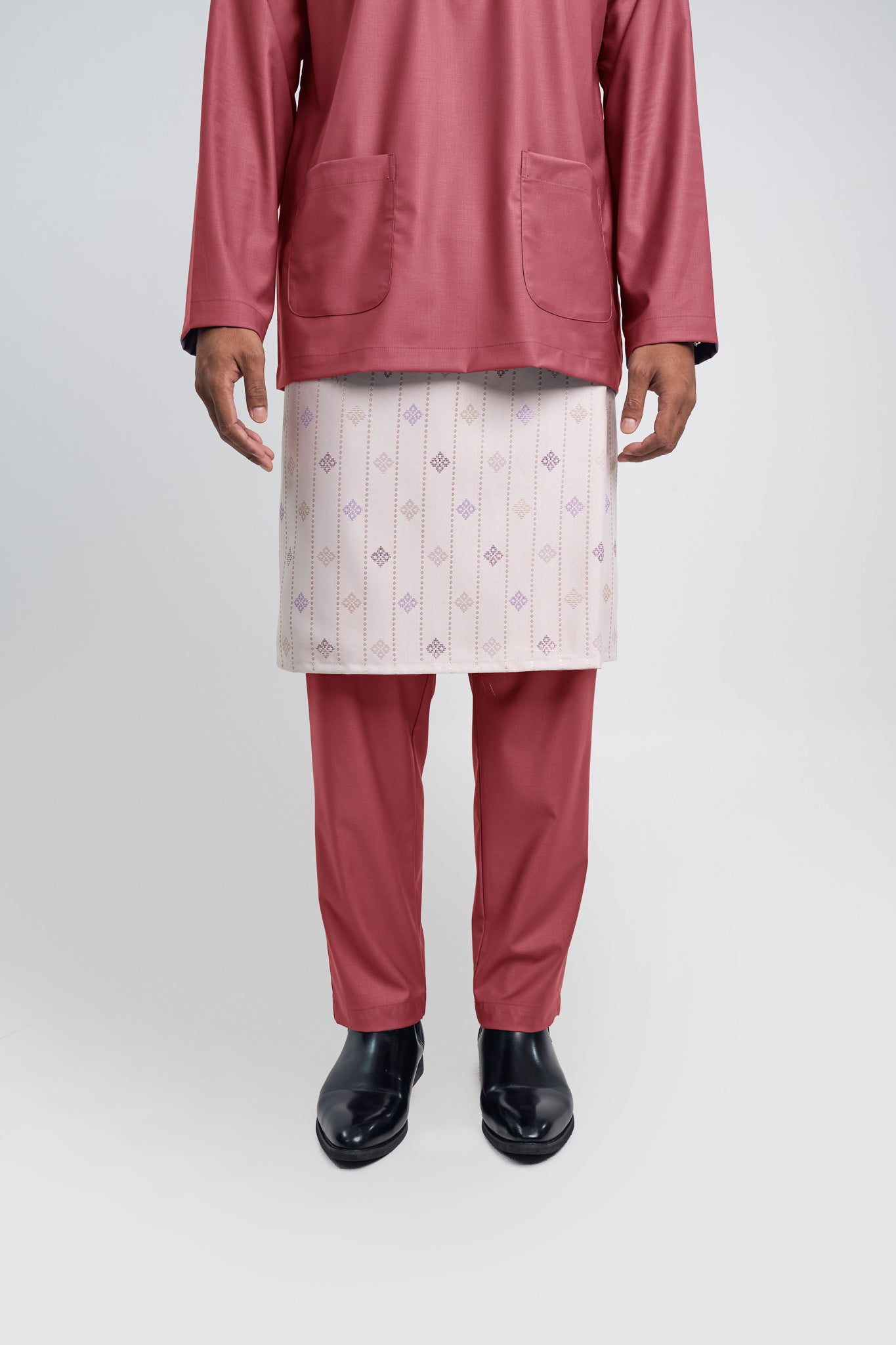 Patawali Modern Fit Baju Melayu Teluk Belanga - Dark Rose