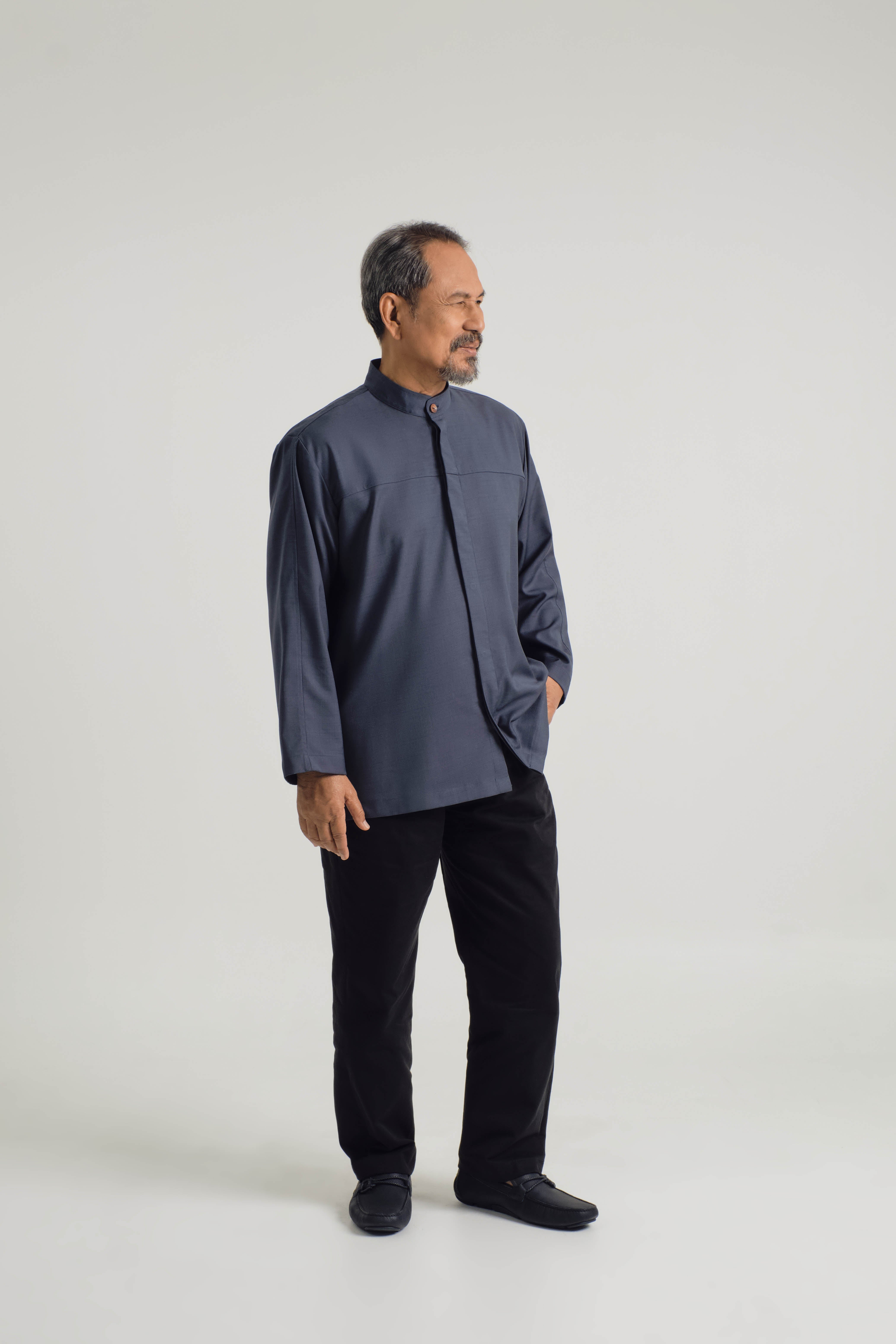 KHATAM x M.NASIR : Layang Collared Top - Denim Blue