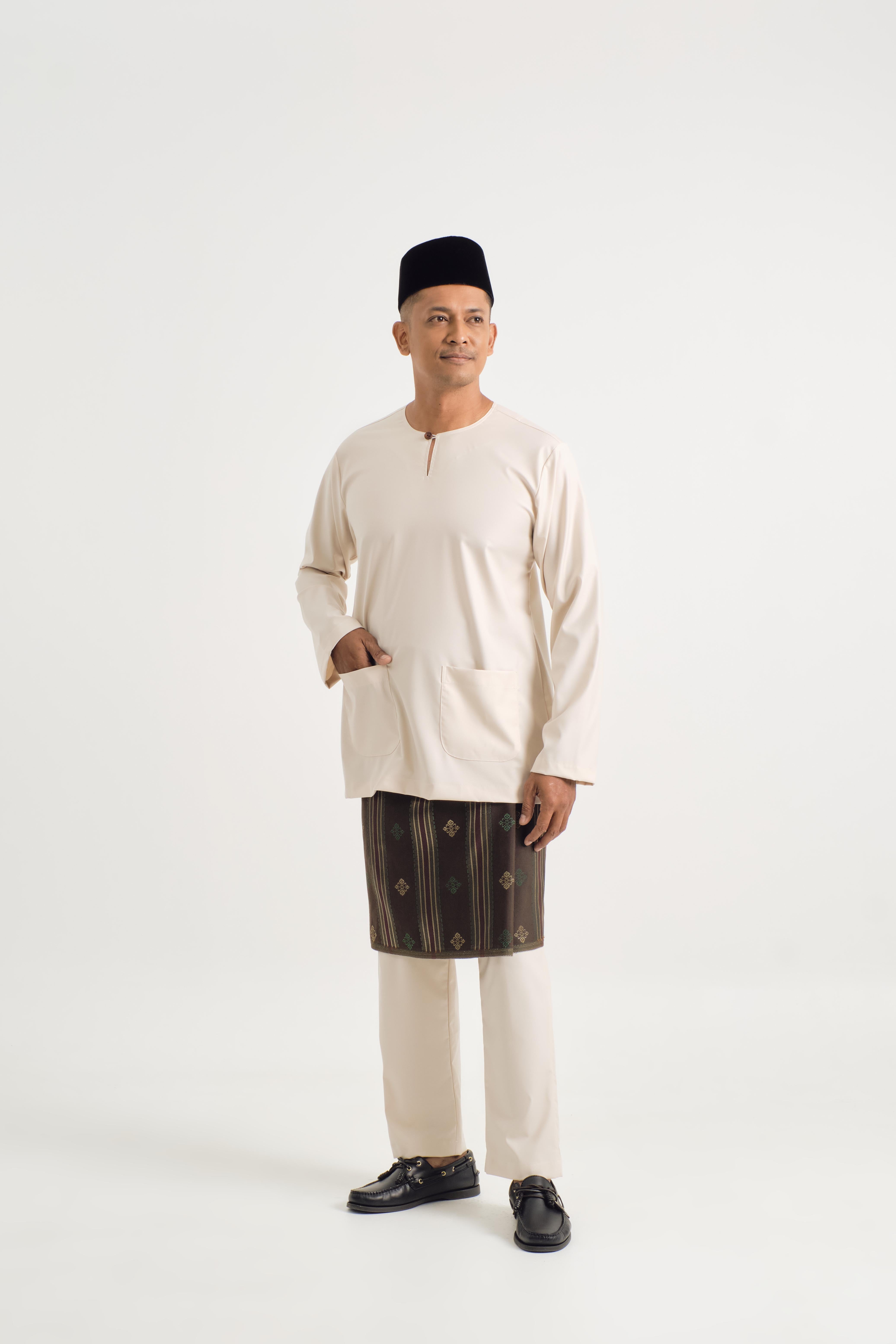 Patawali Modern Fit Baju Melayu Teluk Belanga - Ecru Beige