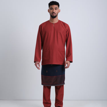 Patawali Classic Fit Baju Melayu Teluk Belanga - Brick Red