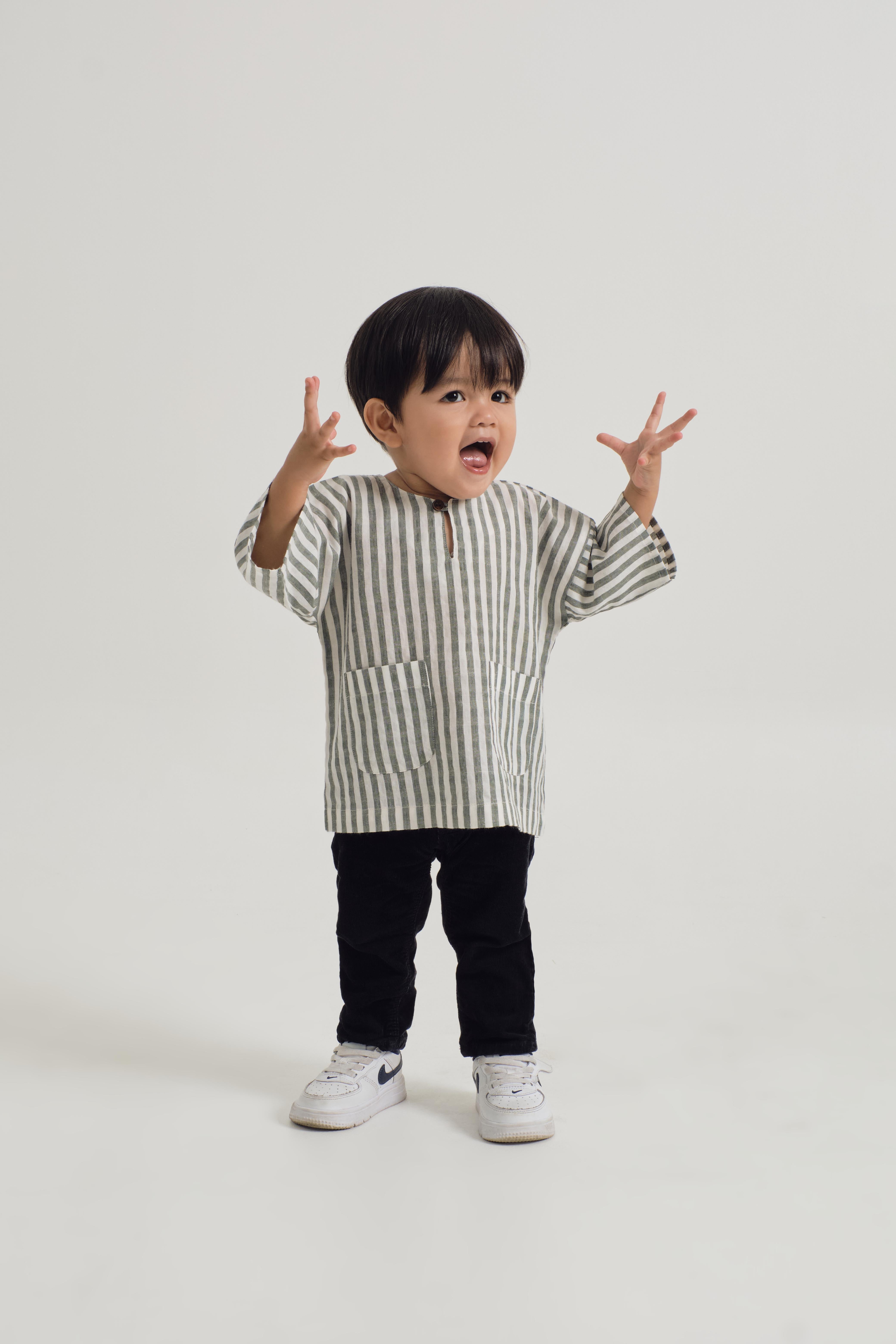 Pangku Baby Boys Top - Stripe Green