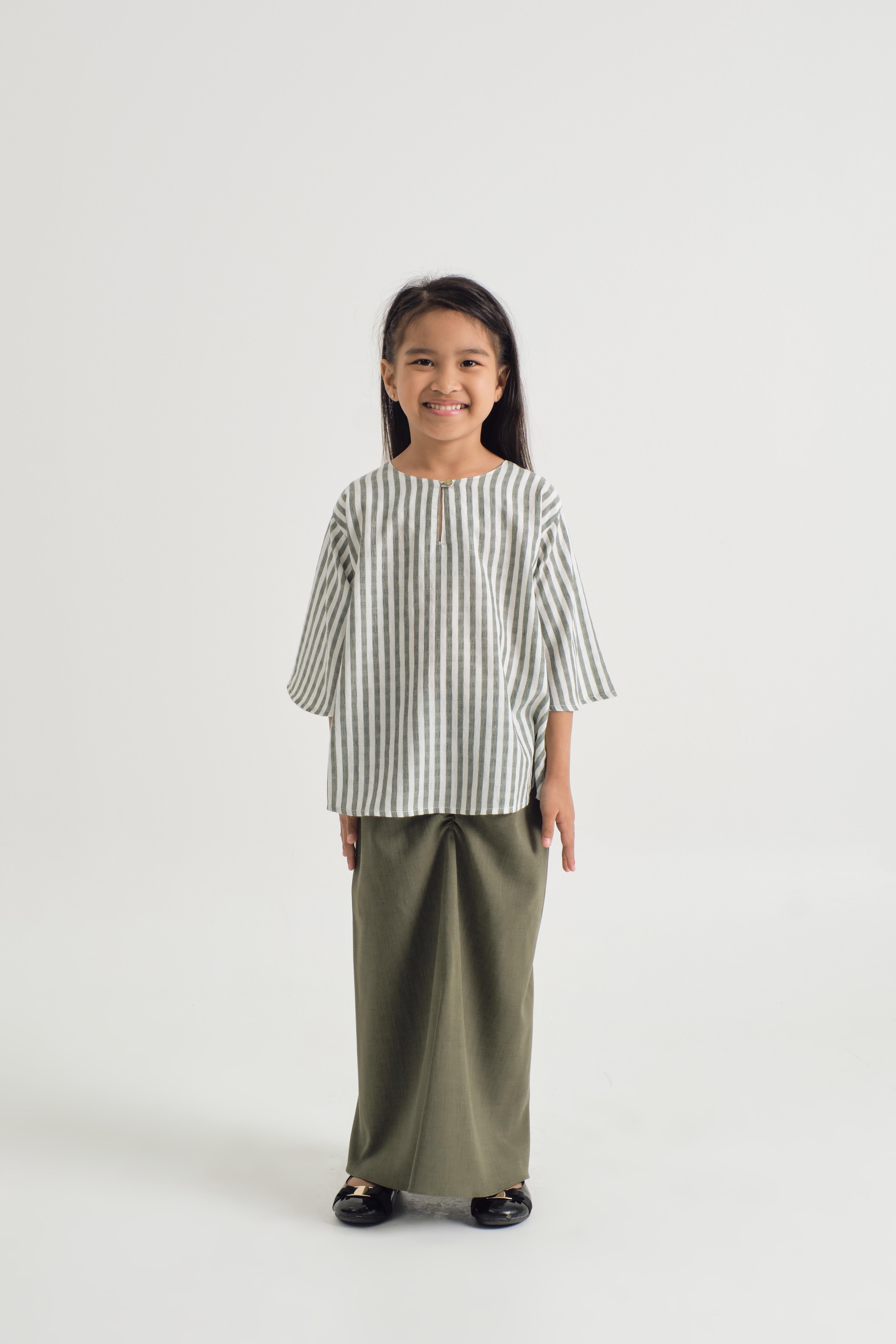 Pangku Girls Kurung Kedah - Stripe Green