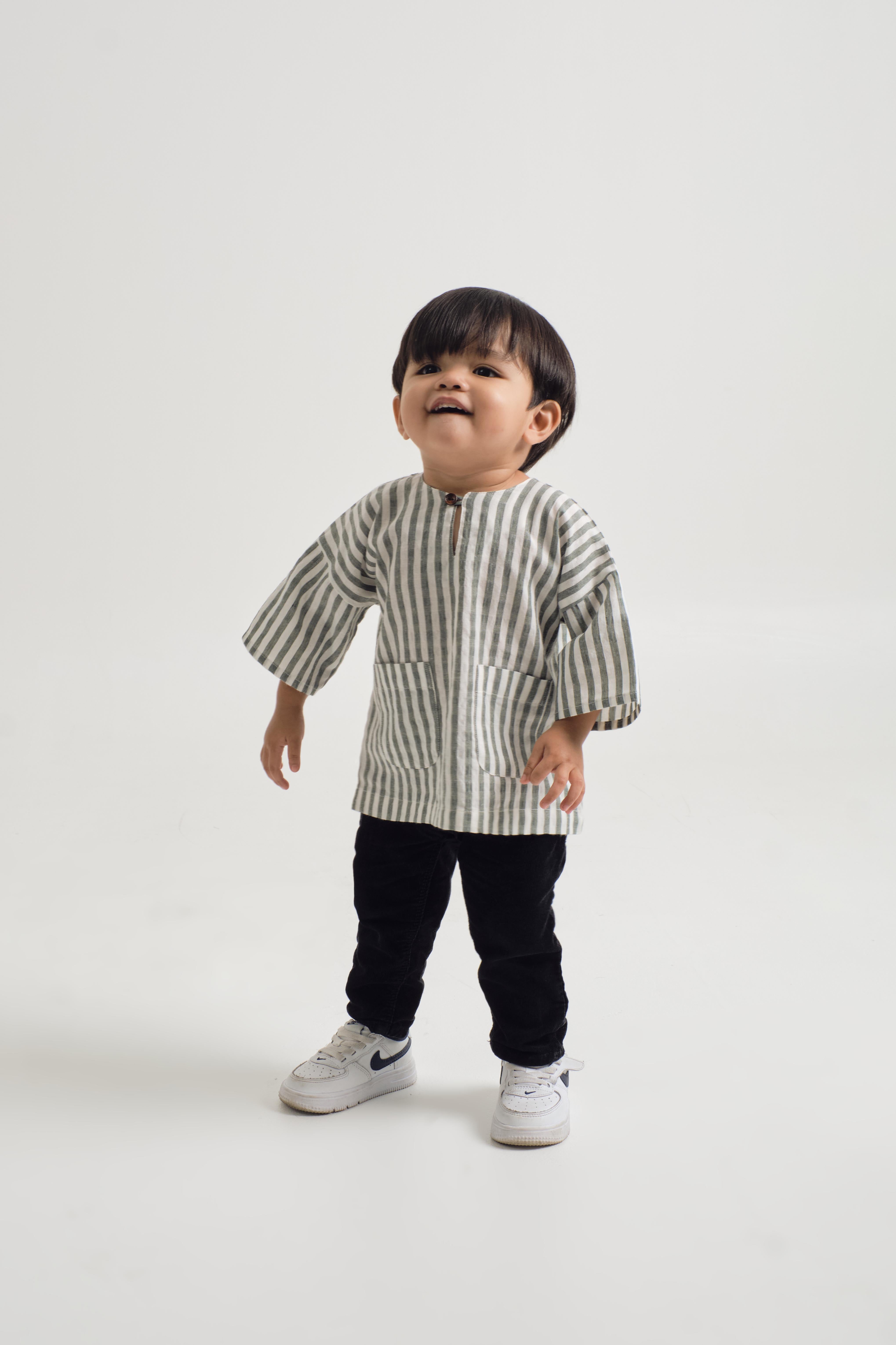 Pangku Baby Boys Top - Stripe Green