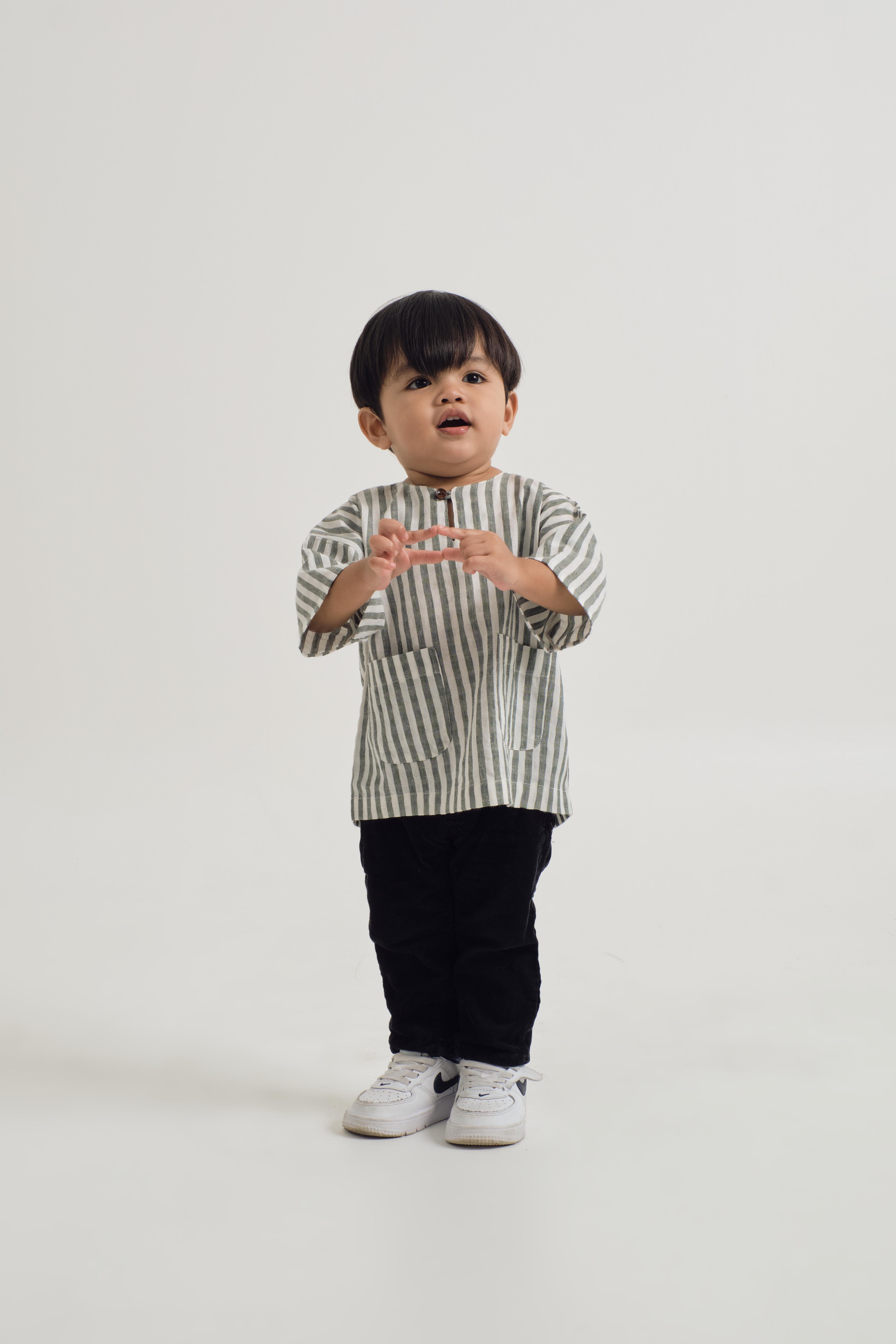 Pangku Baby Boys Top - Stripe Green