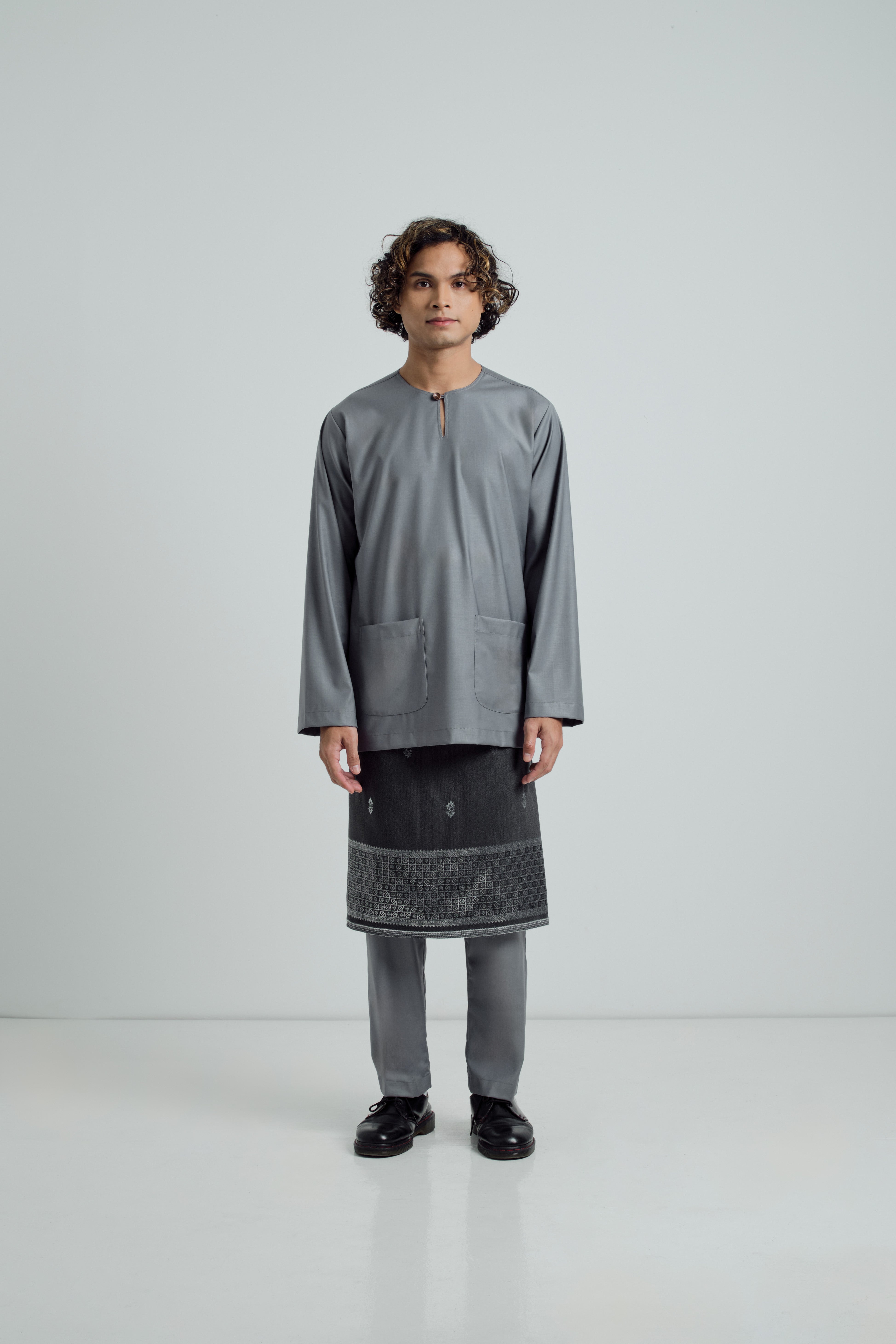 Patawali Modern Fit Baju Melayu Teluk Belanga - Grey