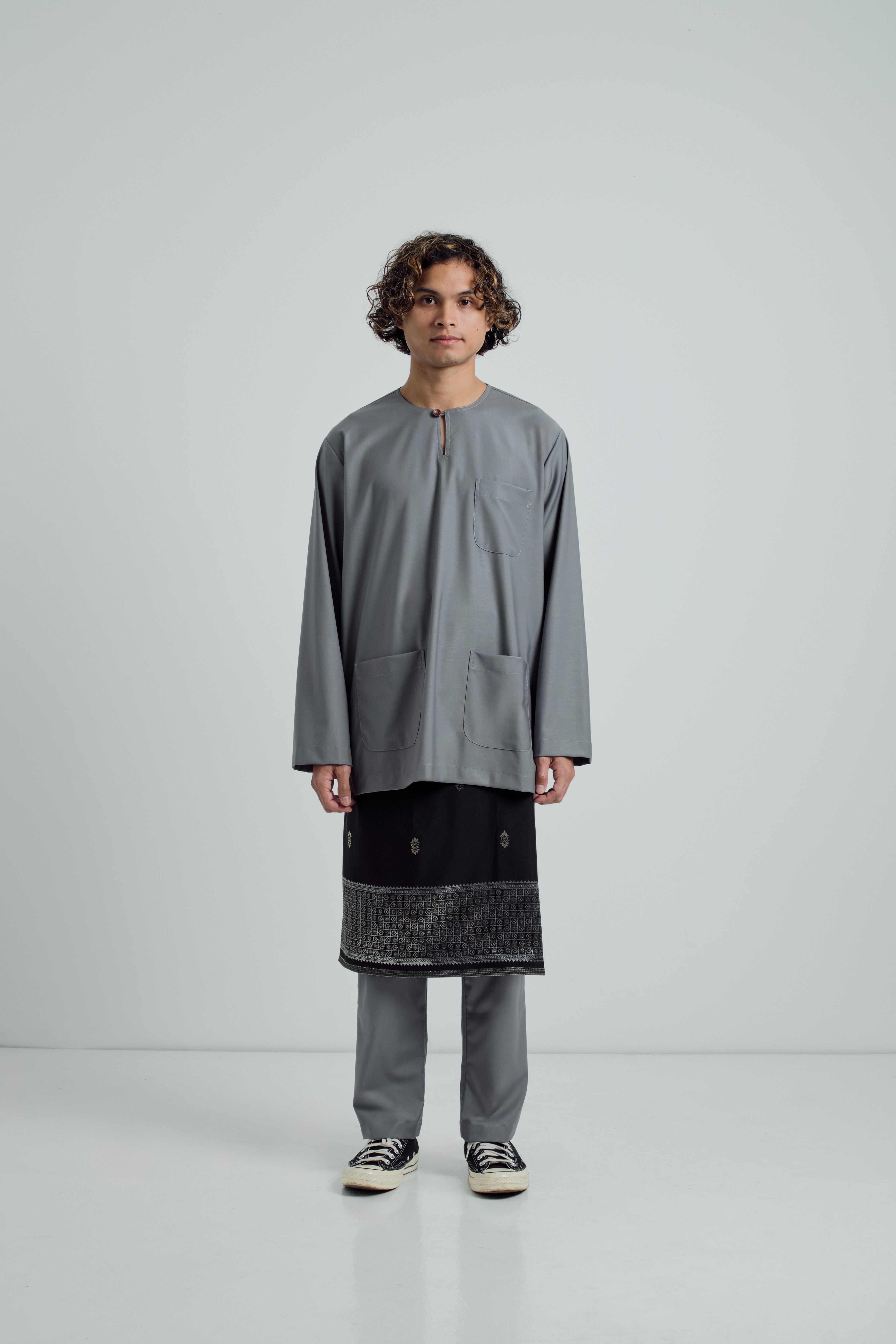 Patawali Classic Fit Baju Melayu Teluk Belanga - Grey