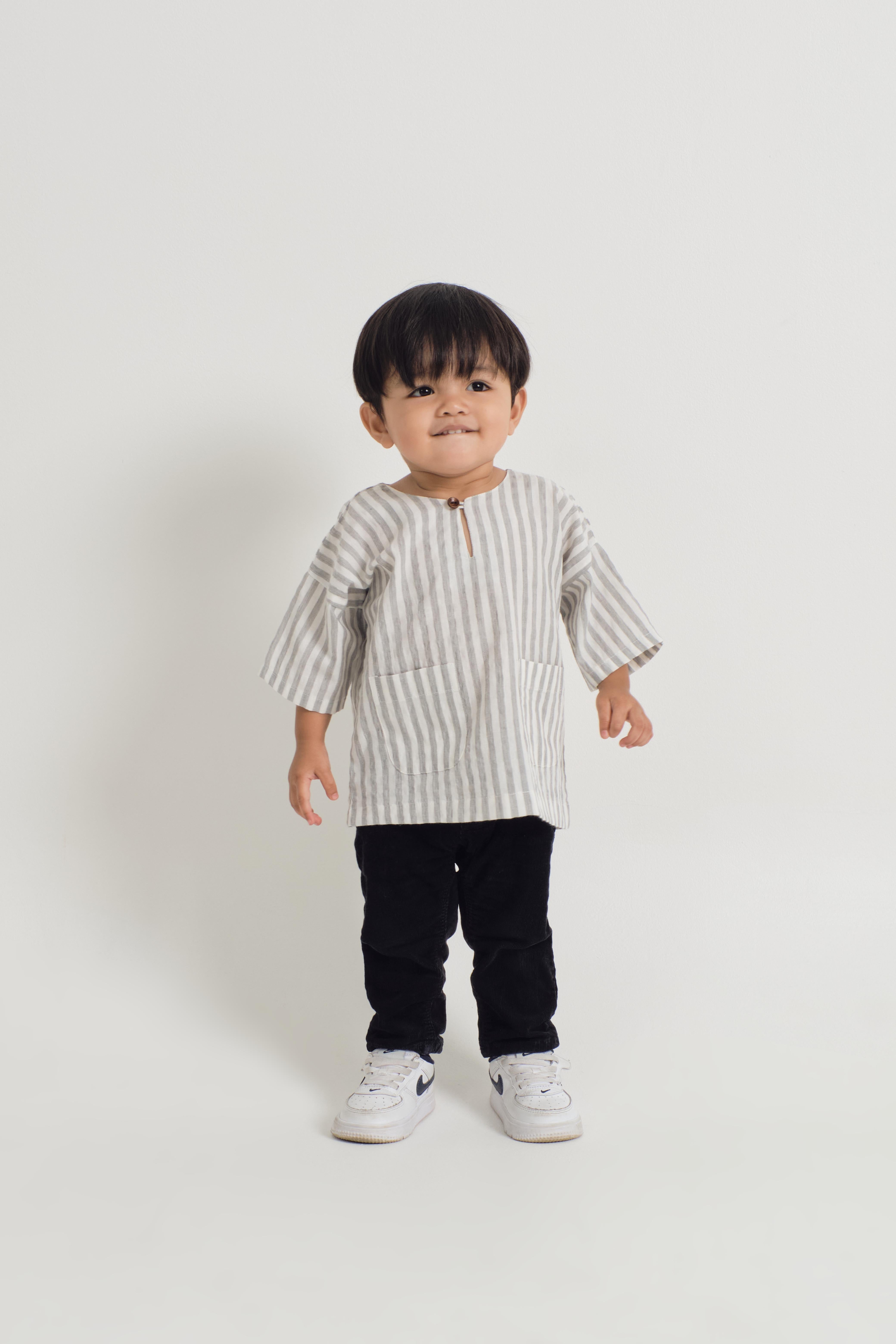 Pangku Baby Boys Top - Stripe Grey