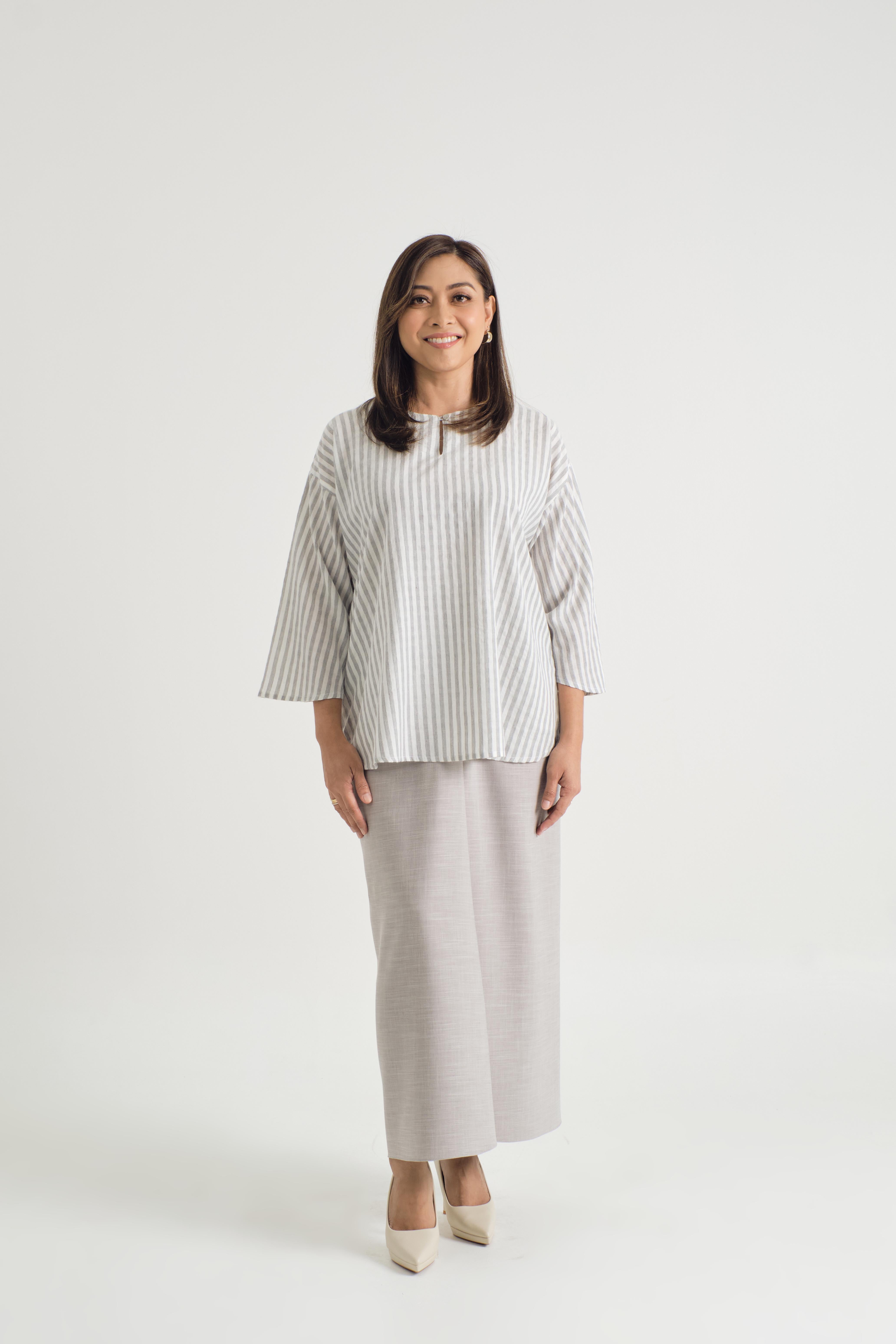 Pangku Baju Kurung Kedah - Stripe Grey