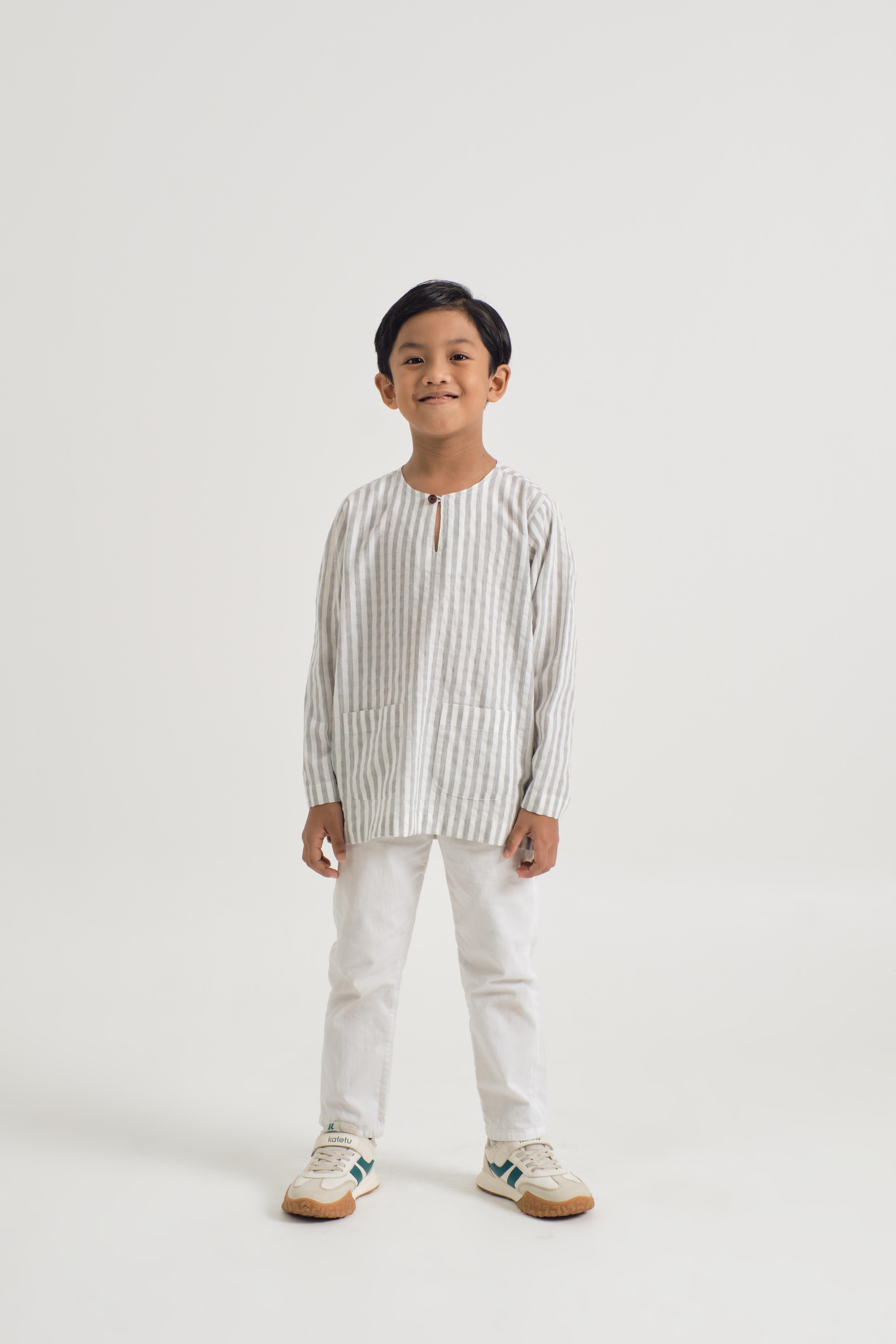 Pangku Boys Top - Stripe Grey