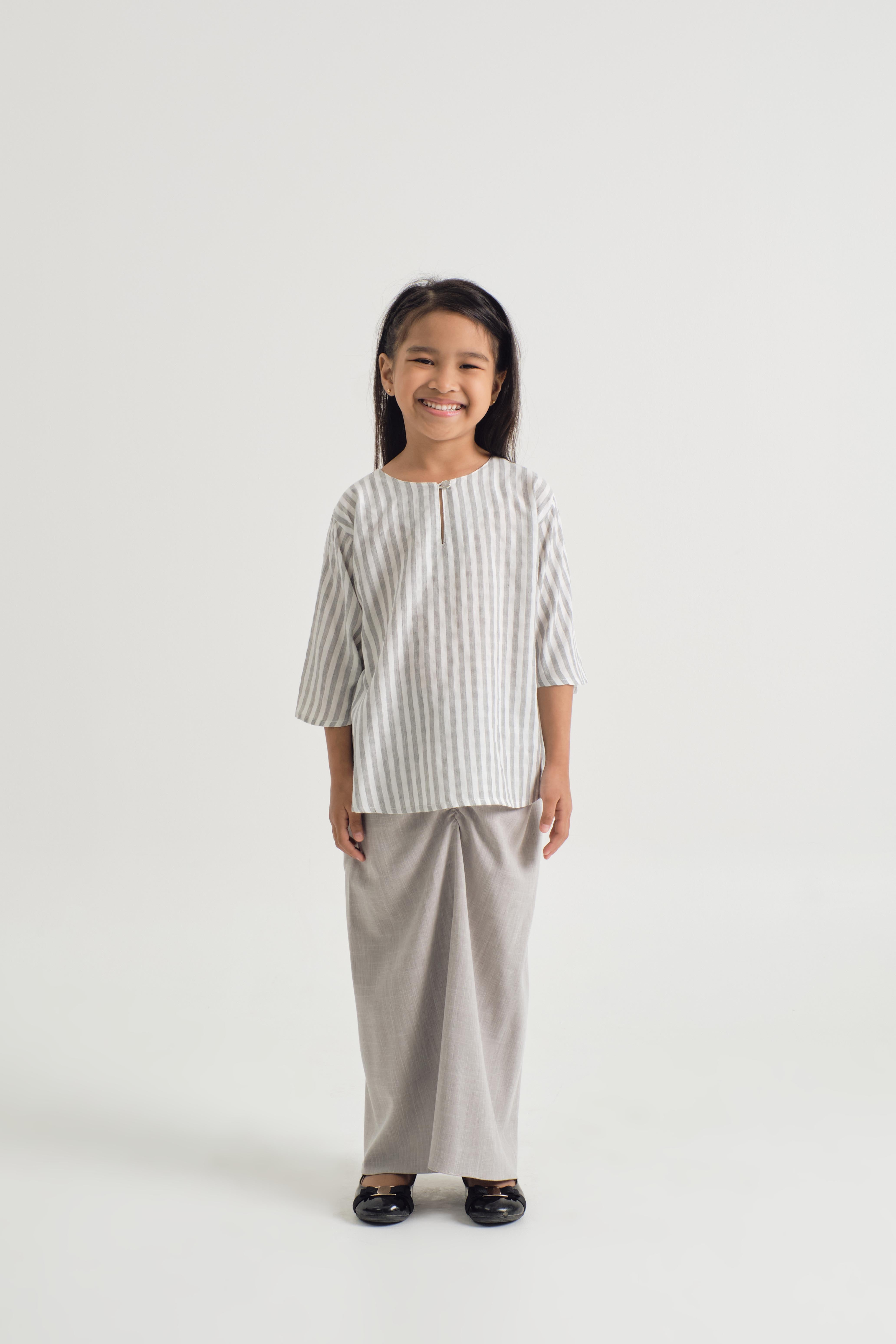 Pangku Girls Kurung Kedah - Stripe Grey