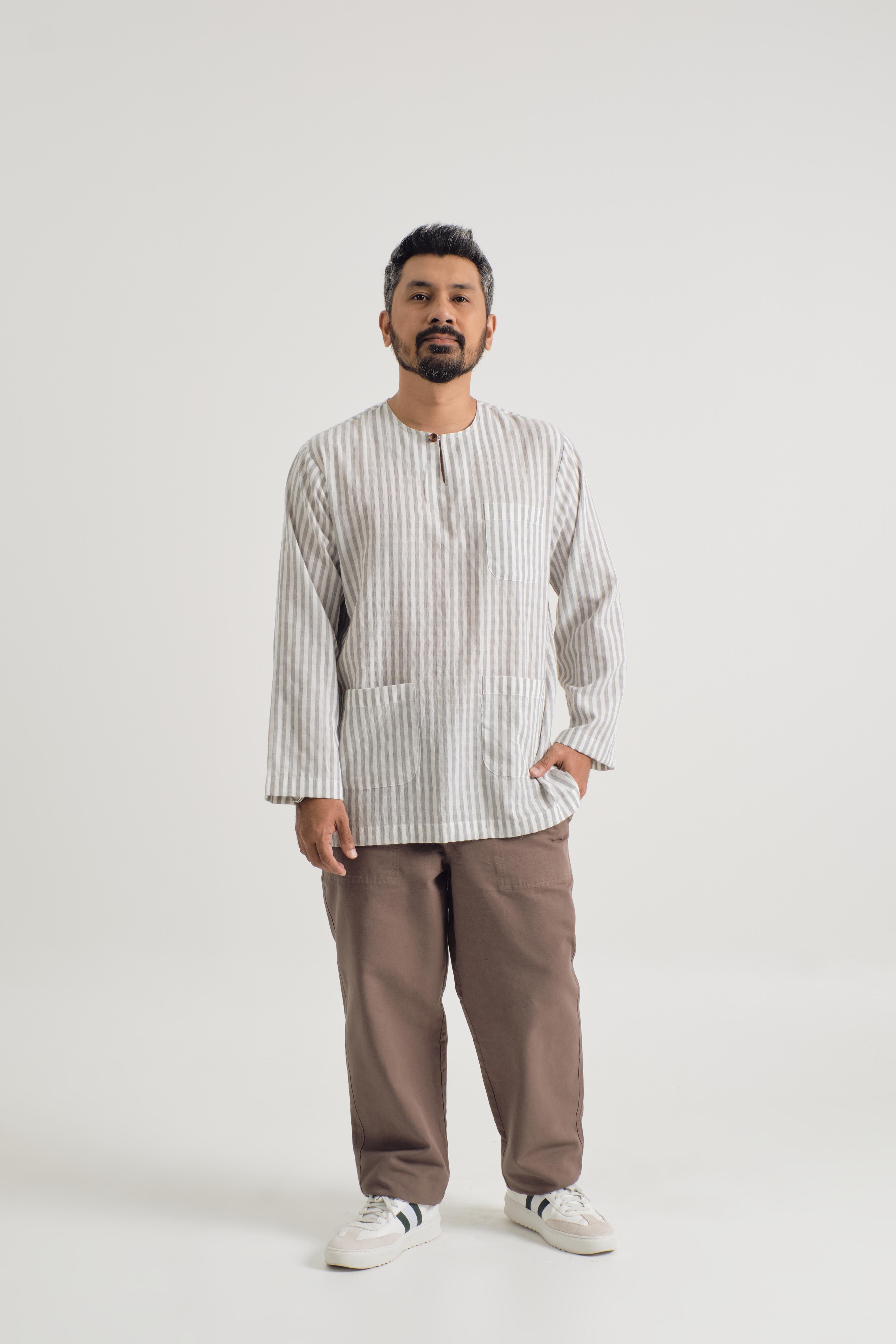 Pangku Men Top Classic Fit - Stripe Grey