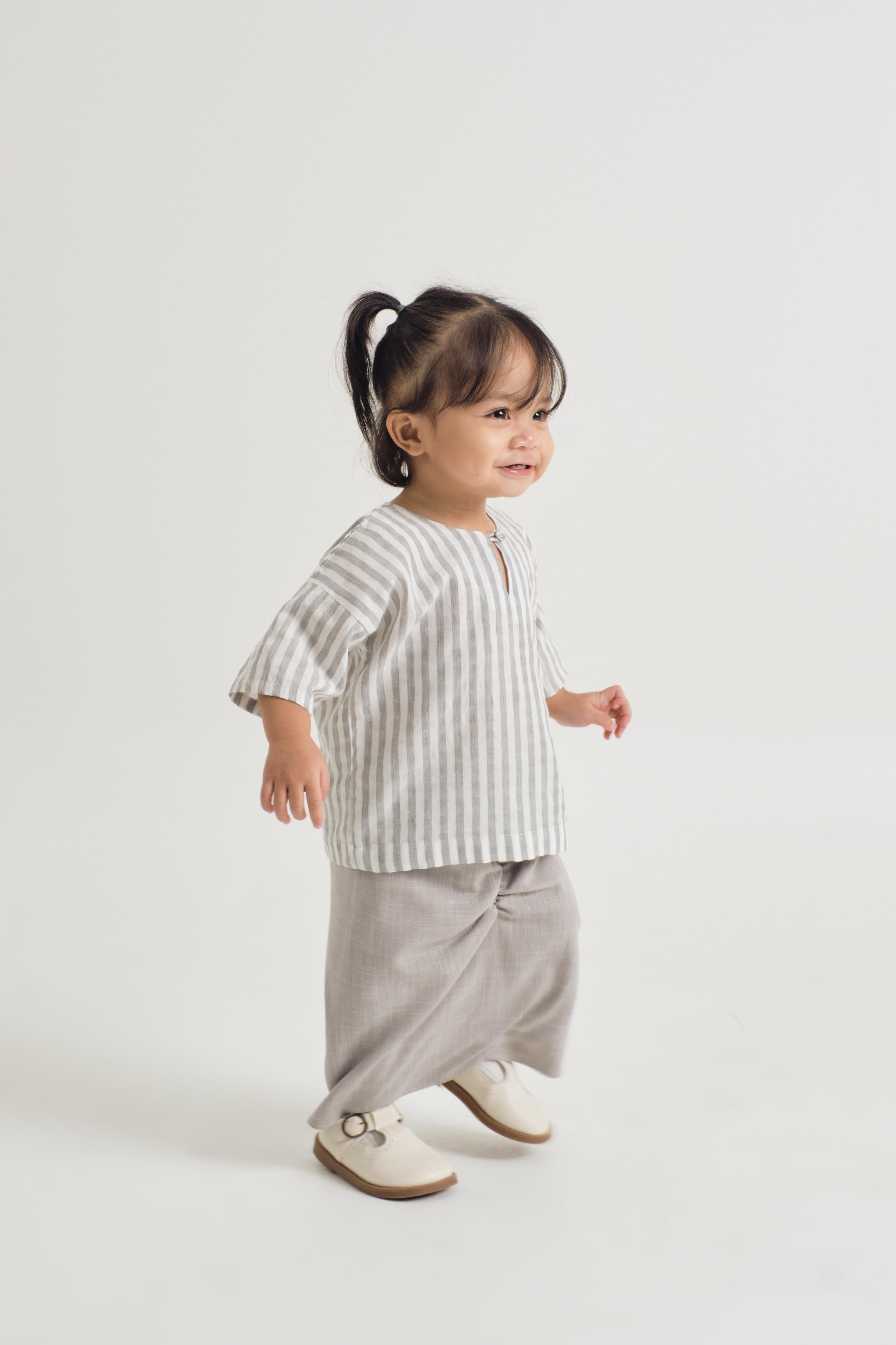 Pangku Baby Girls Kurung Kedah - Stripe Grey