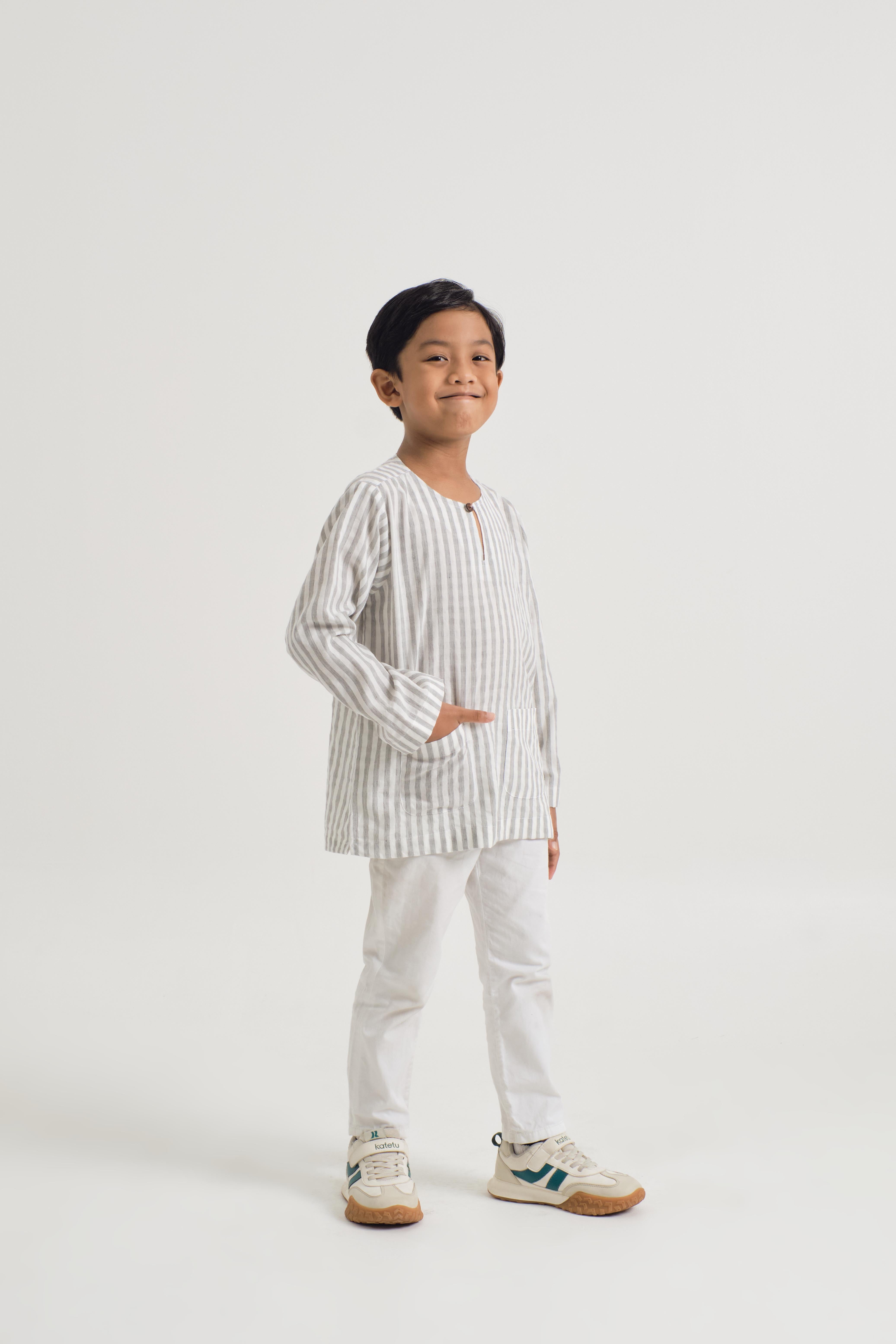 Pangku Boys Top - Stripe Grey