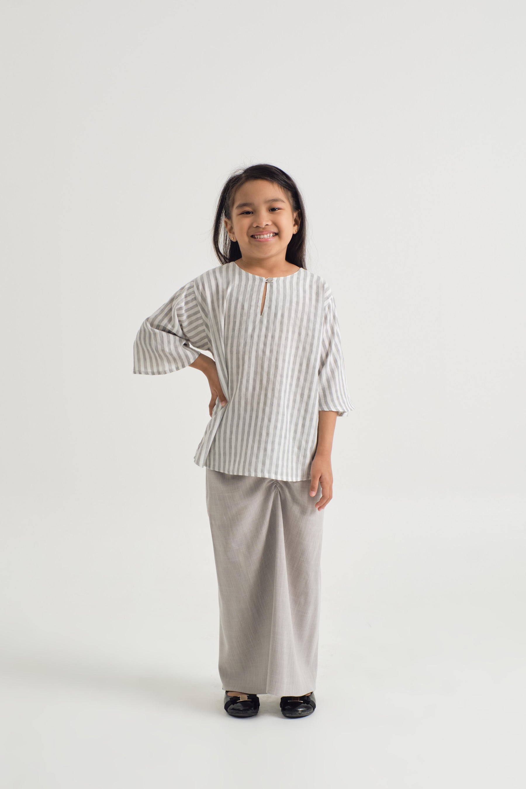 Pangku Girls Kurung Kedah - Stripe Grey