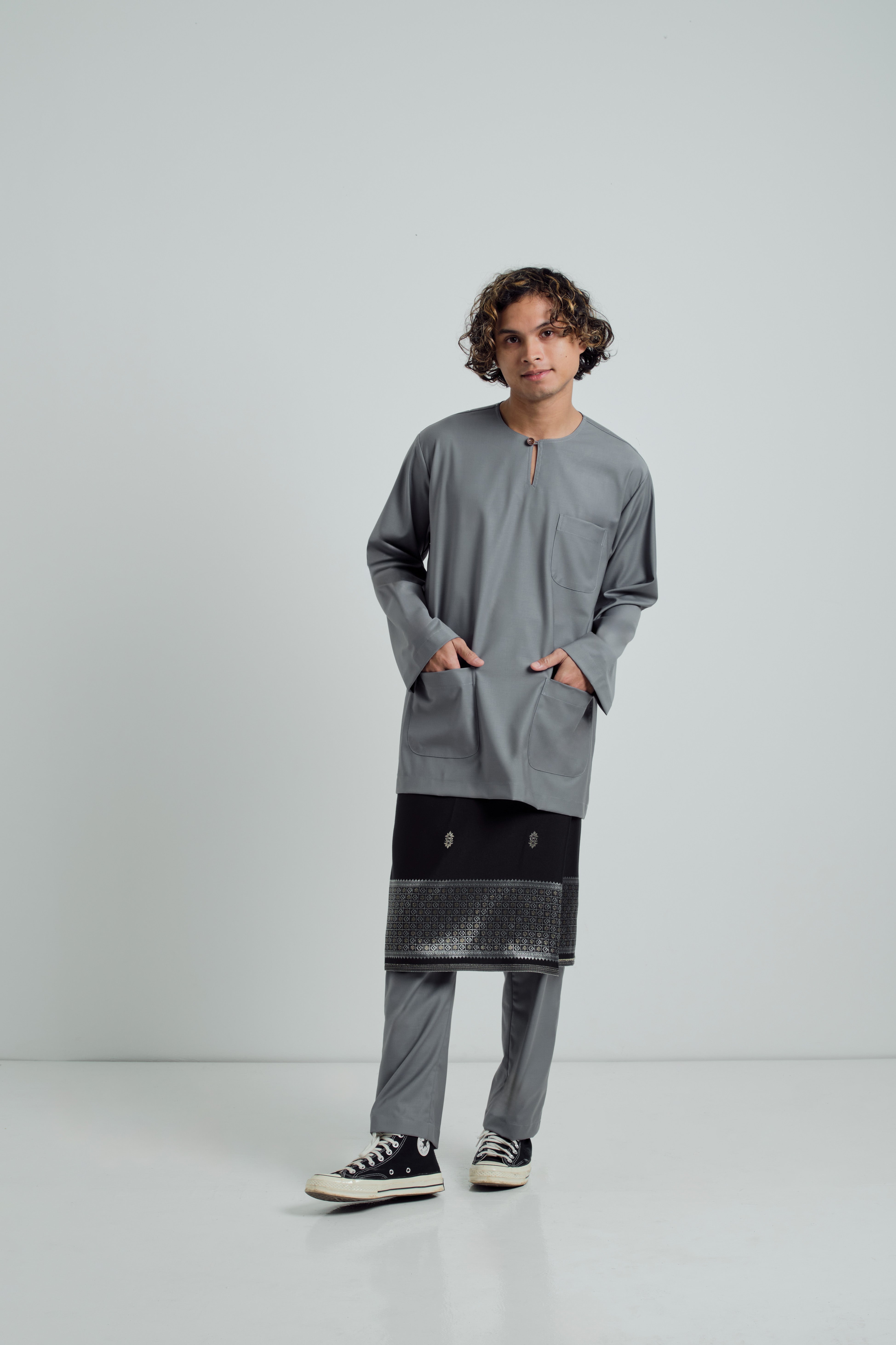 Patawali Classic Fit Baju Melayu Teluk Belanga - Grey