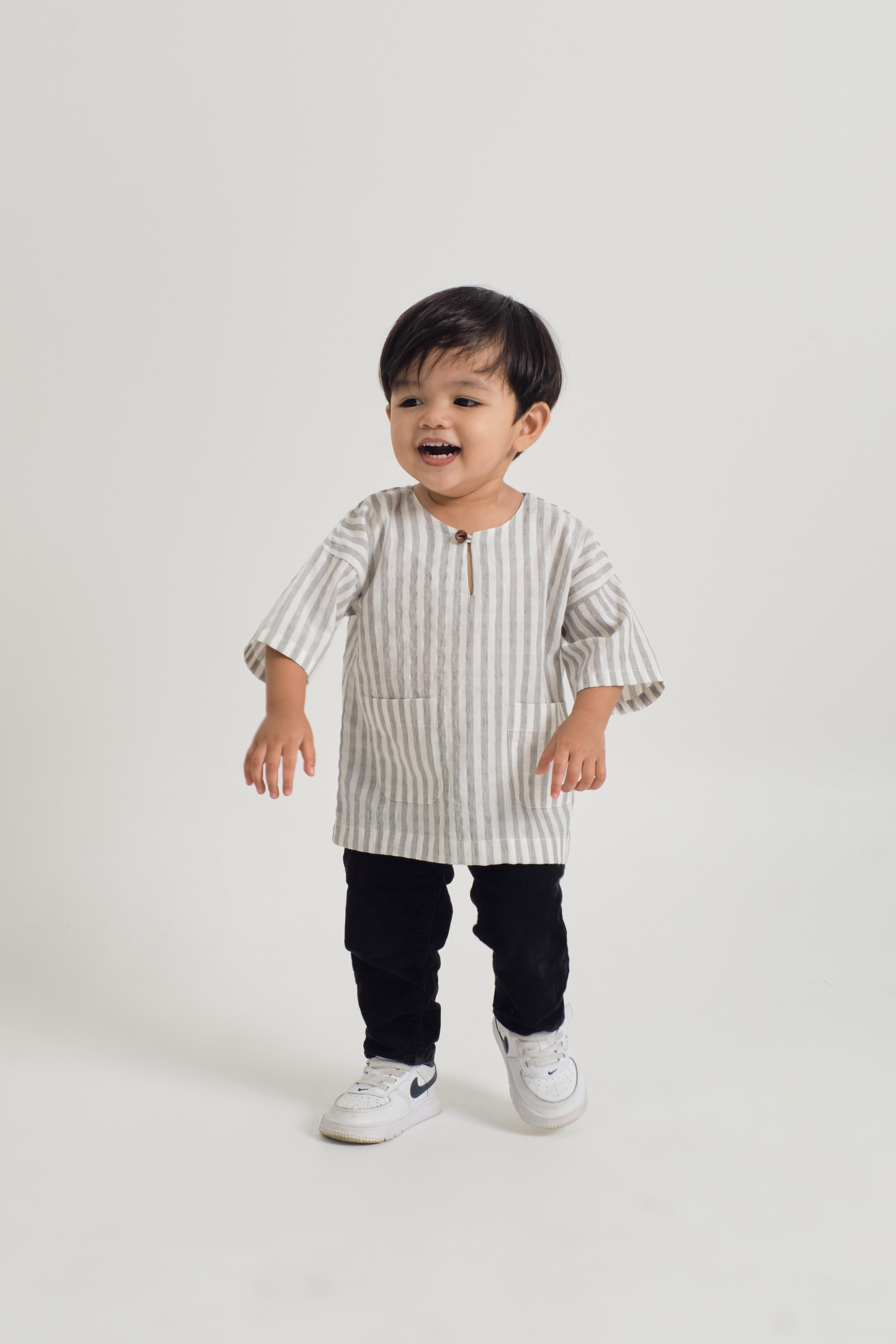 Pangku Baby Boys Top - Stripe Grey