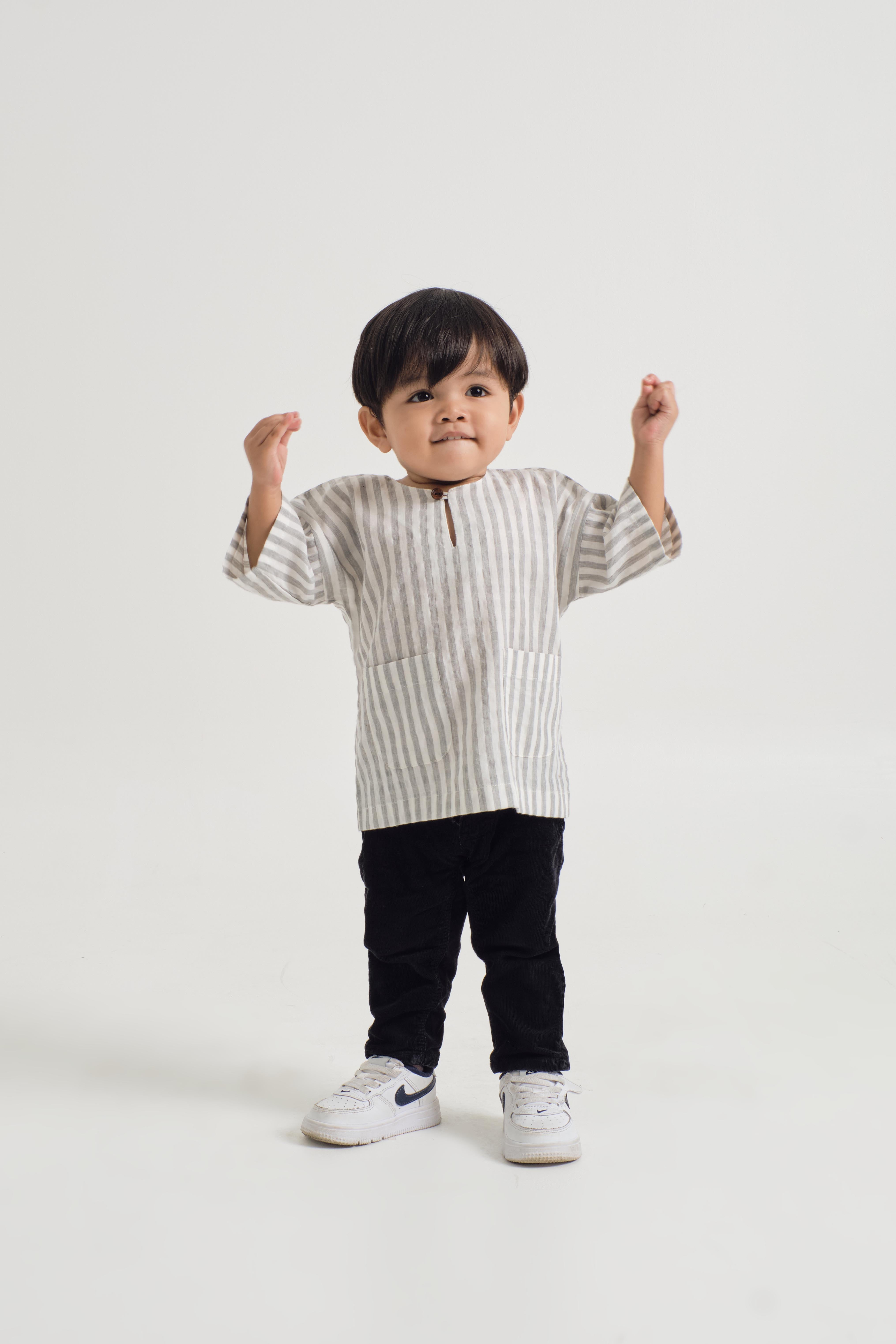 Pangku Baby Boys Top - Stripe Grey