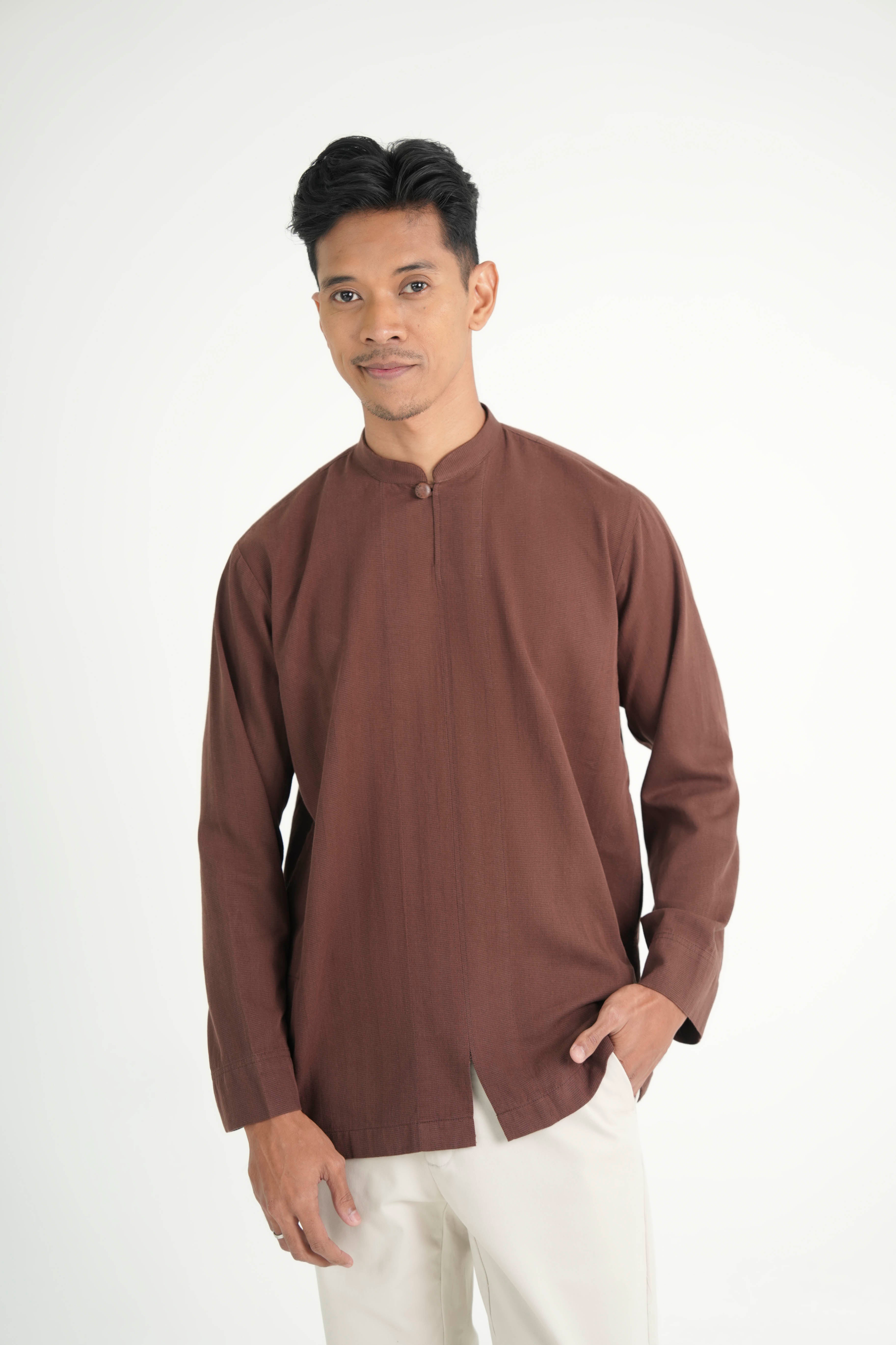 Jalenan Modern Fit Collared Top  - Cocoa Brown