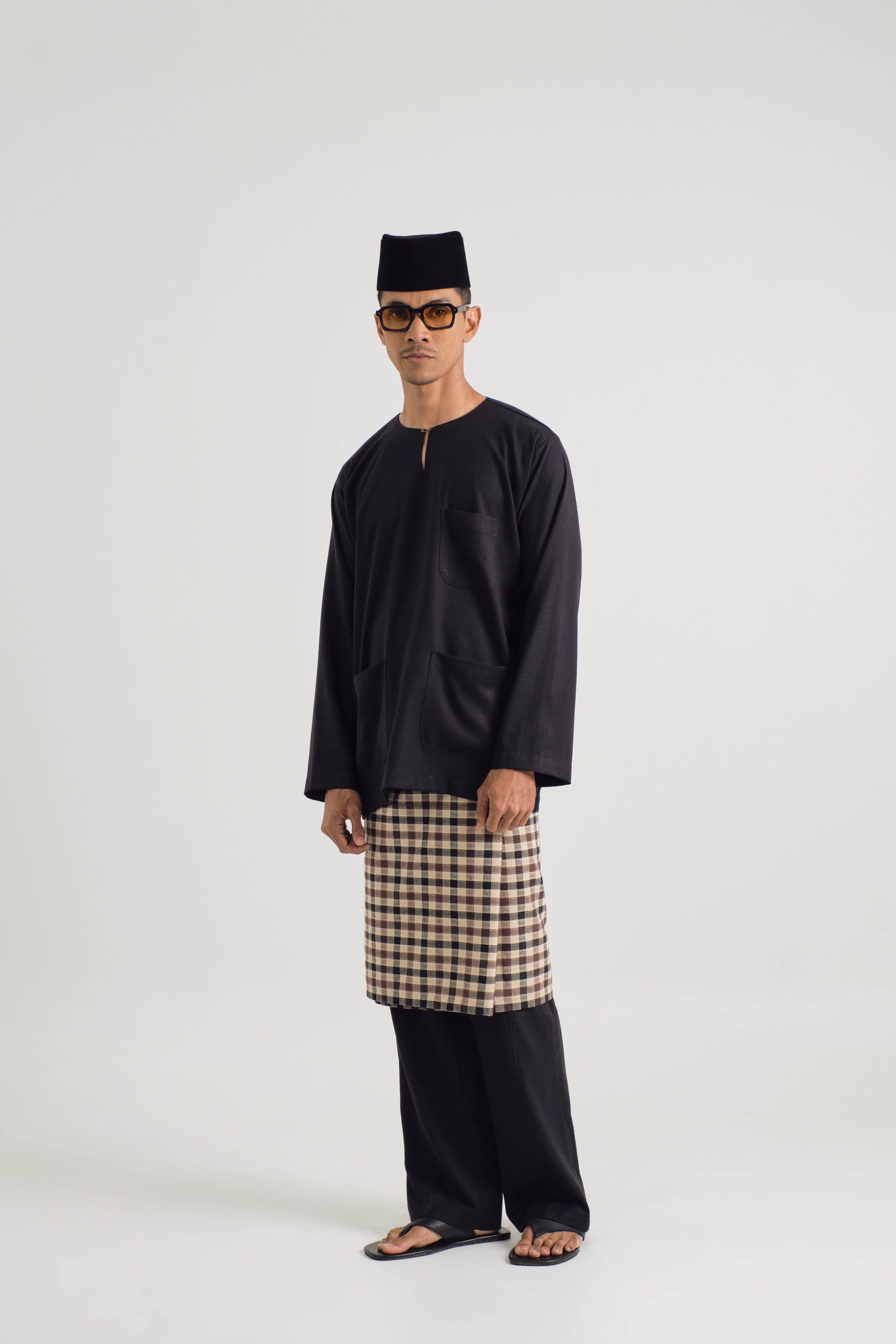 OG' Series Baju Melayu Teluk Belanga Klasik Seluar Ikat - Hitam Tundra