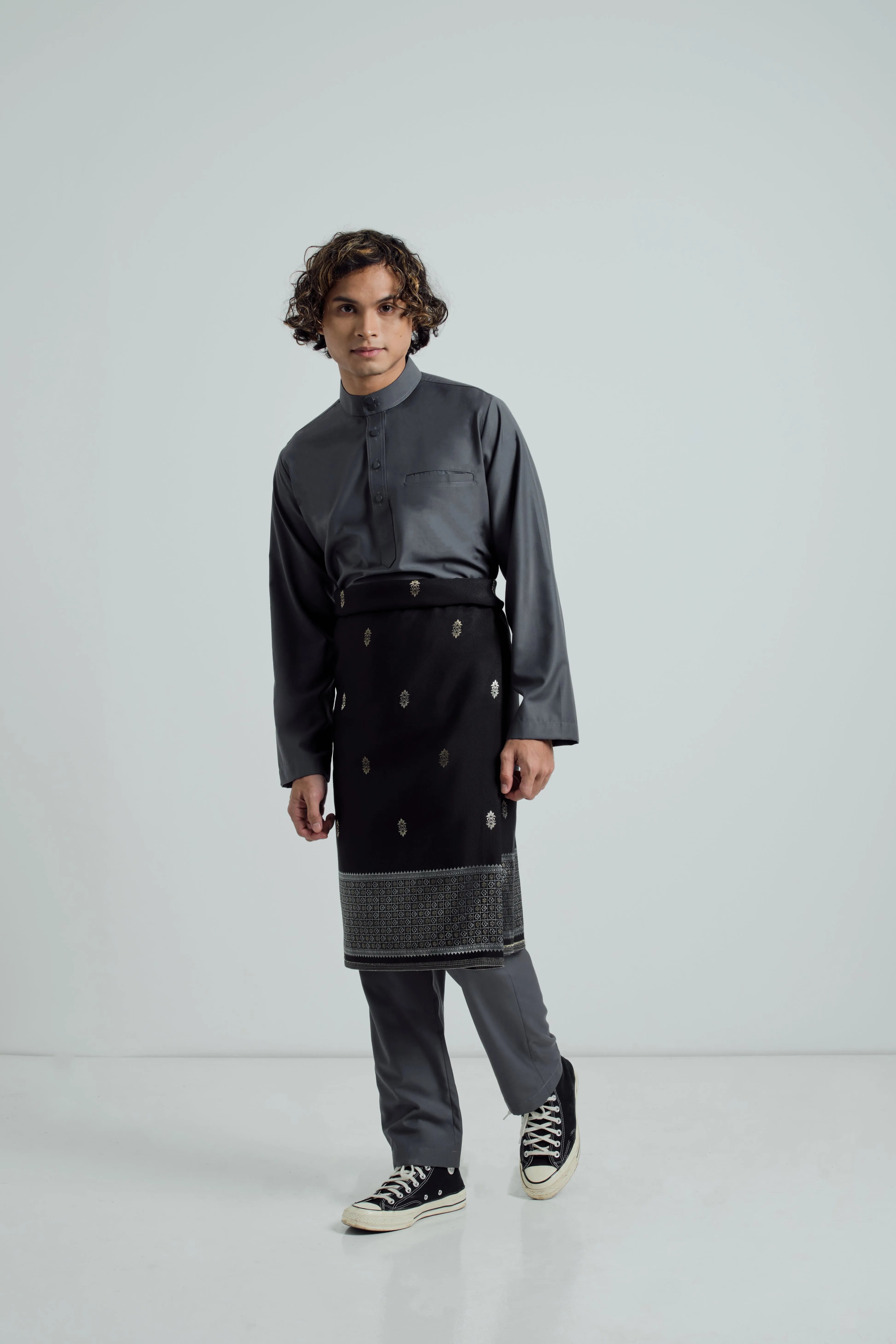 Patawali Baju Melayu Cekak Musang - Iron Grey