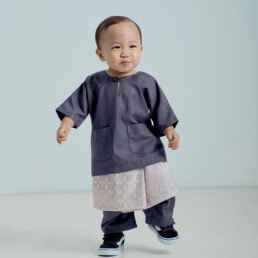 Patawali Baby Boys Baju Melayu Teluk Belanga - Iron Grey