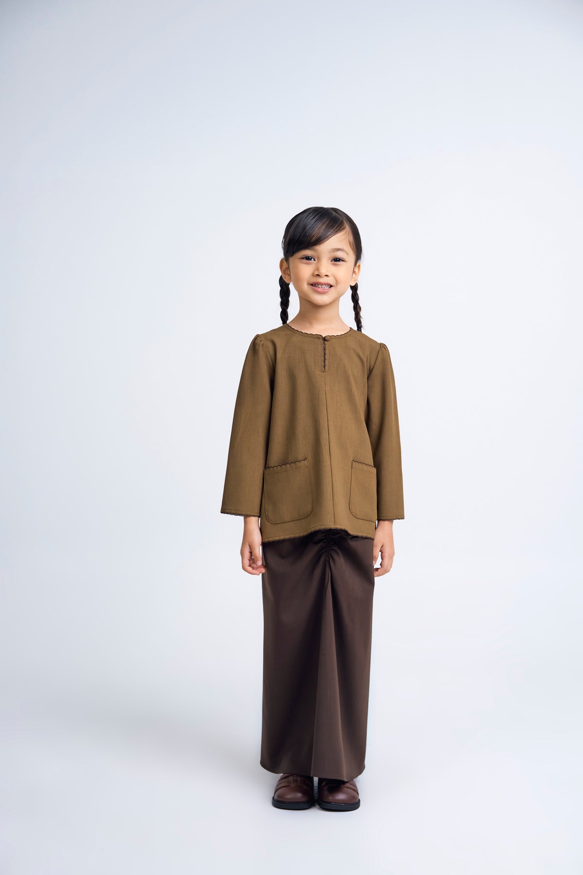 Kemudi Girls Baju Kurung - Olive Brown