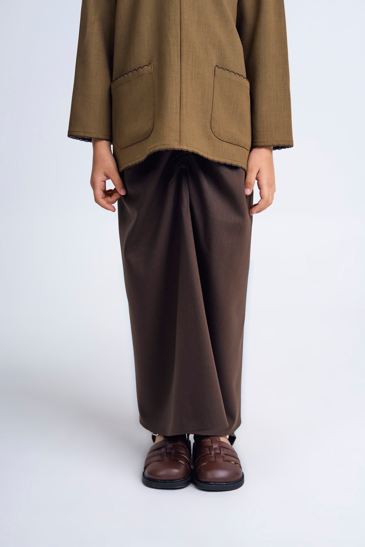 Kemudi Girls Baju Kurung - Olive Brown