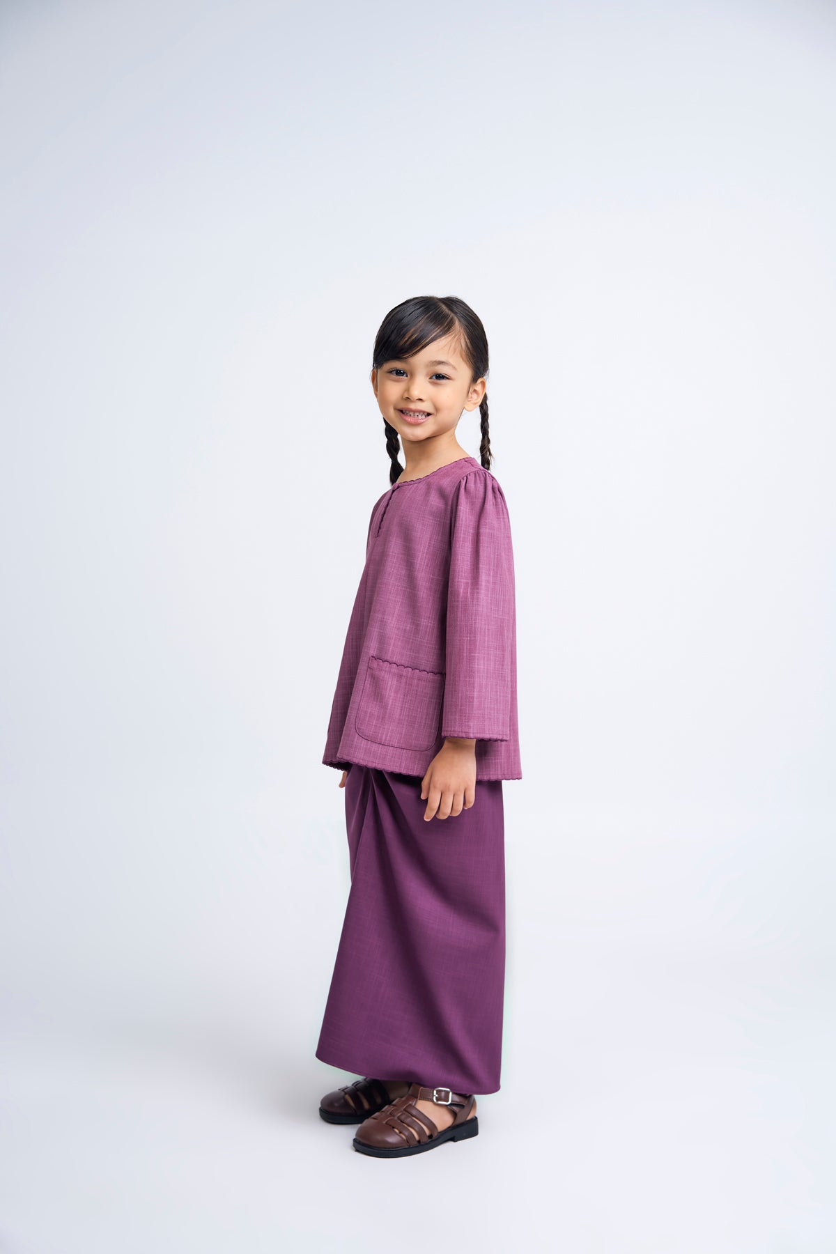 Kemudi Girls Baju Kurung - Mulberry Pink