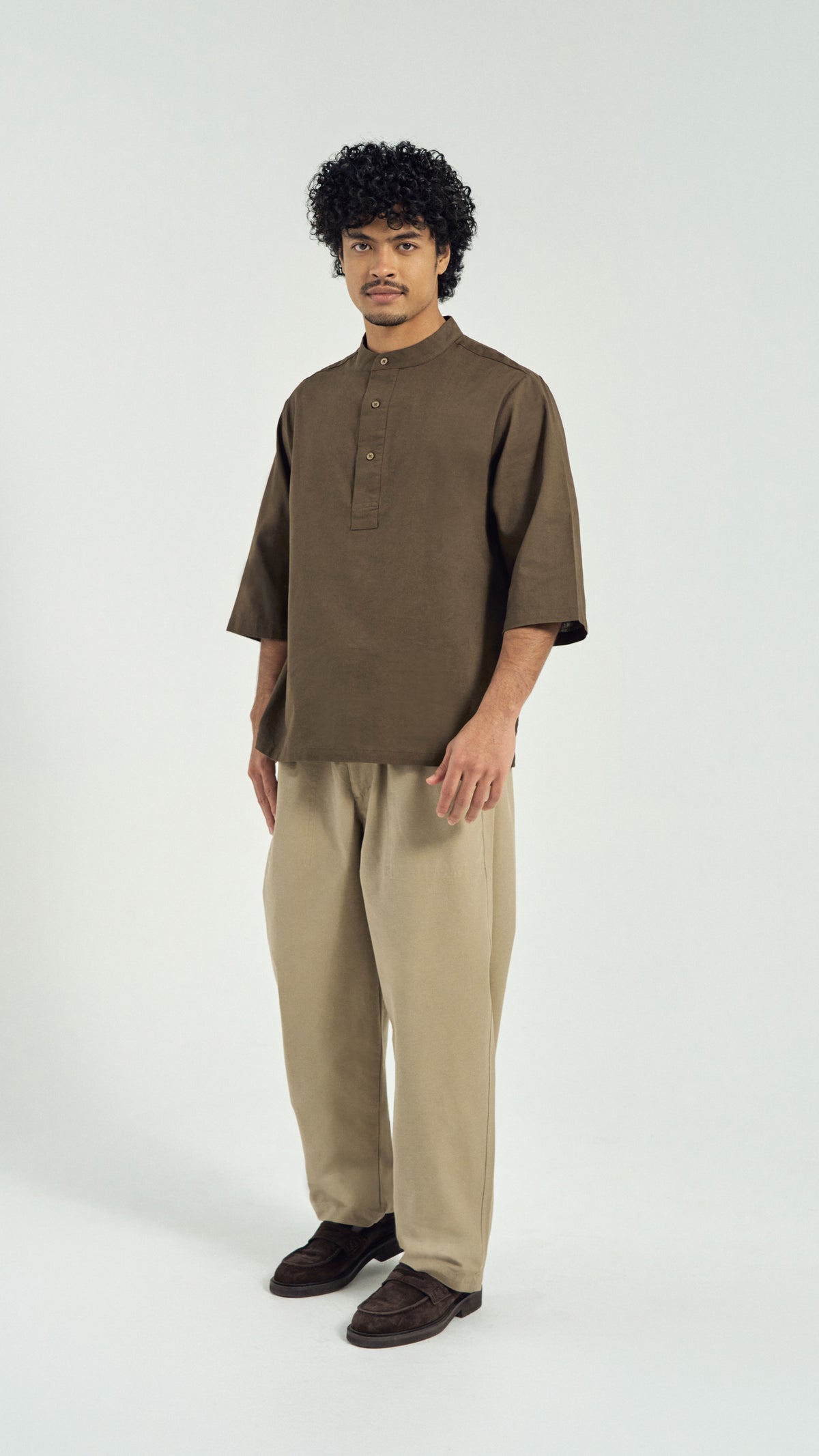 Kuadra Loose Fit Men Top Quarter Sleeve - Burnt Olive