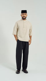 Kuadra Loose Fit Men Top Quarter Sleeve - Sand Beige