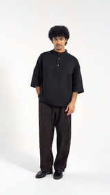 Kuadra Loose Fit Men Top Quarter Sleeve - Black