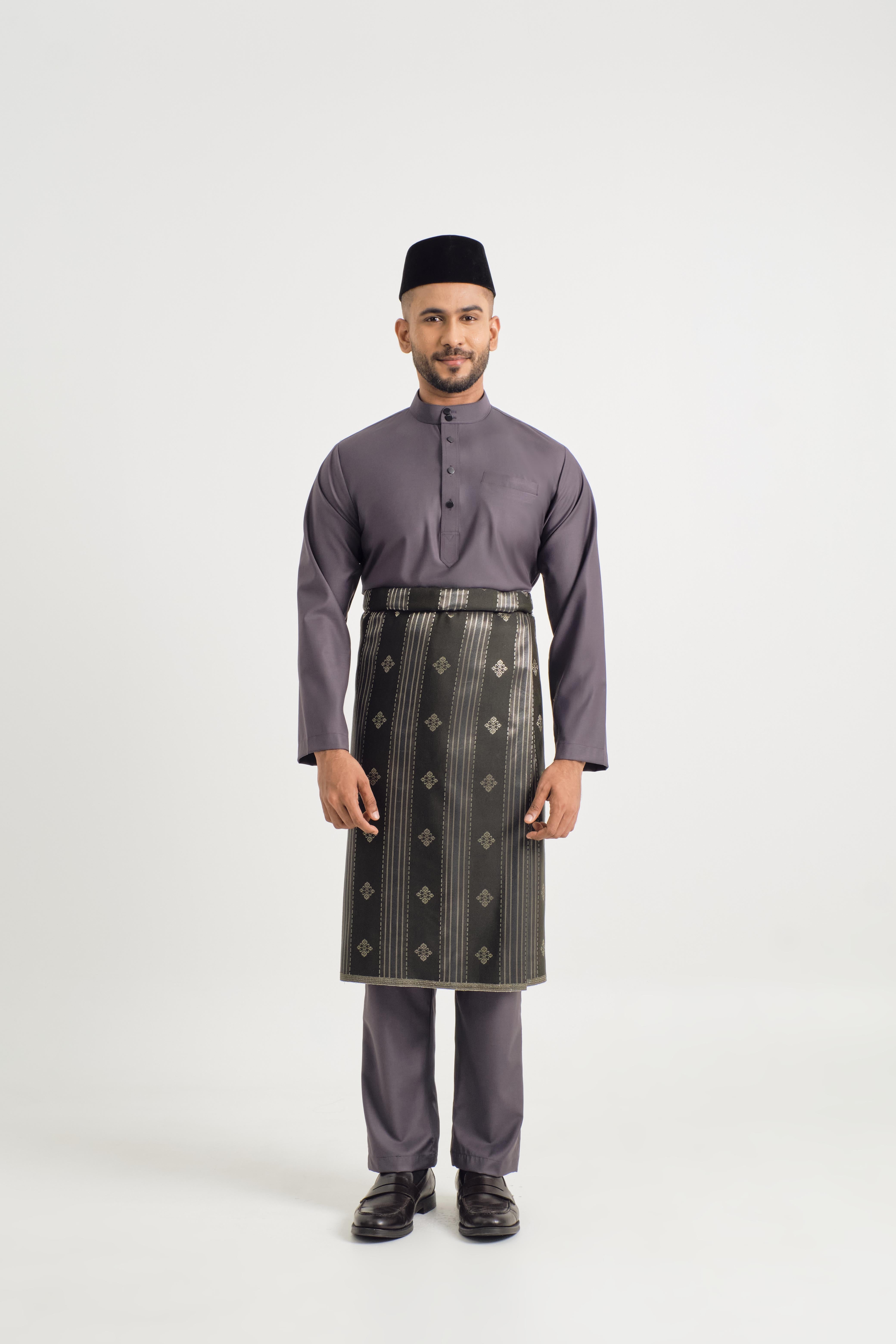 Patawali Baju Melayu Cekak Musang - Lead Grey