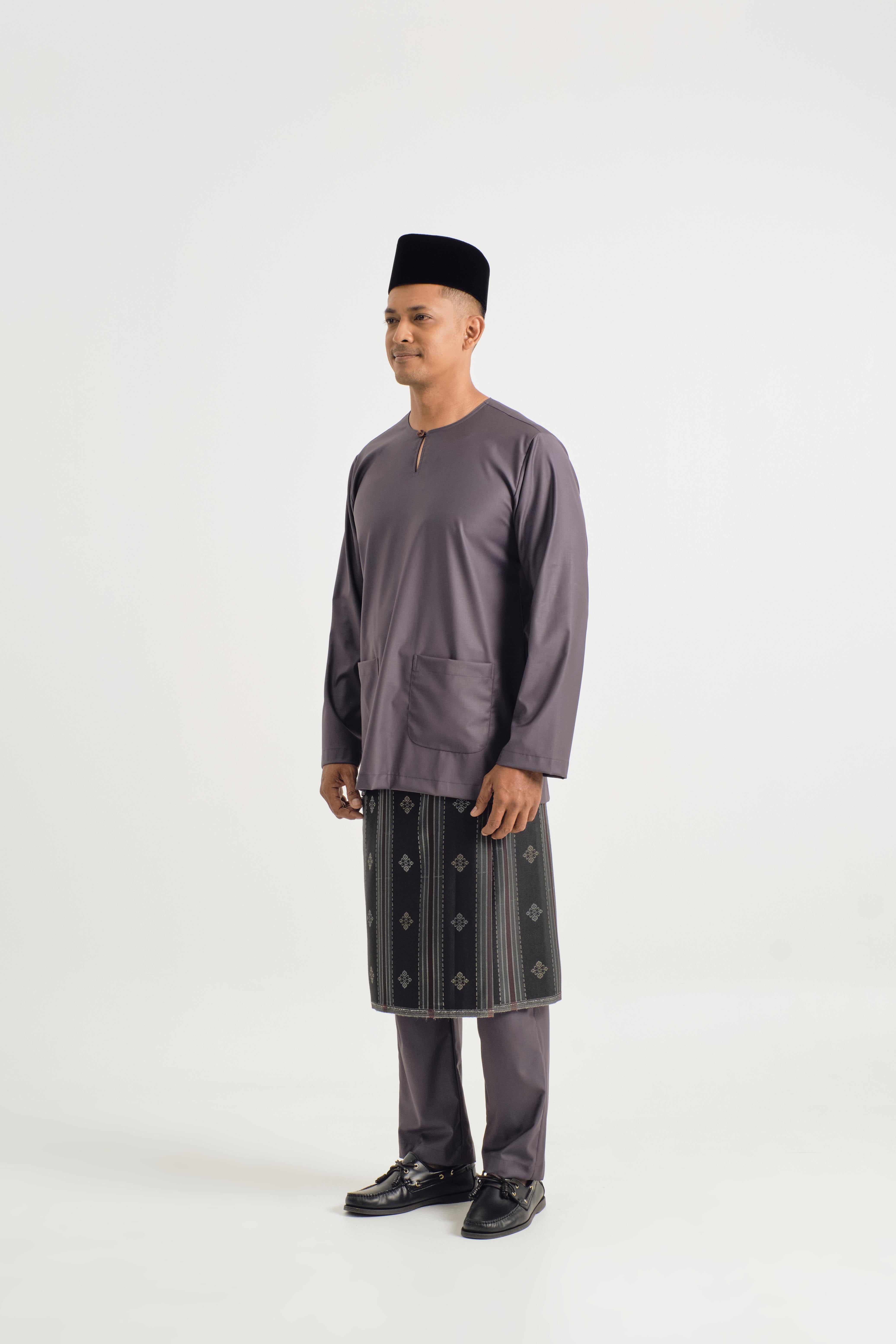 Patawali Modern Fit Baju Melayu Teluk Belanga - Lead Grey