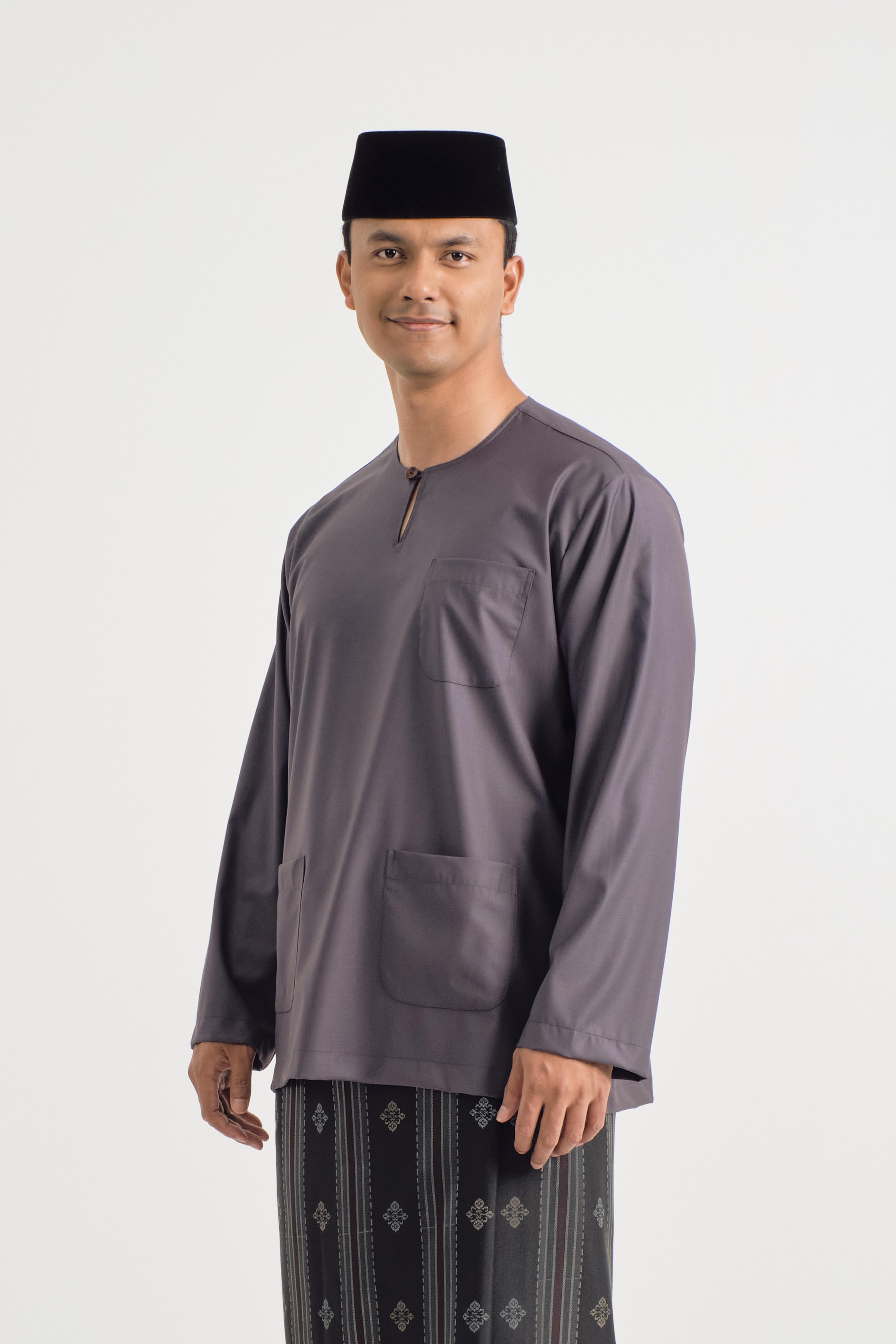 Patawali Classic Fit Baju Melayu Teluk Belanga - Lead Grey