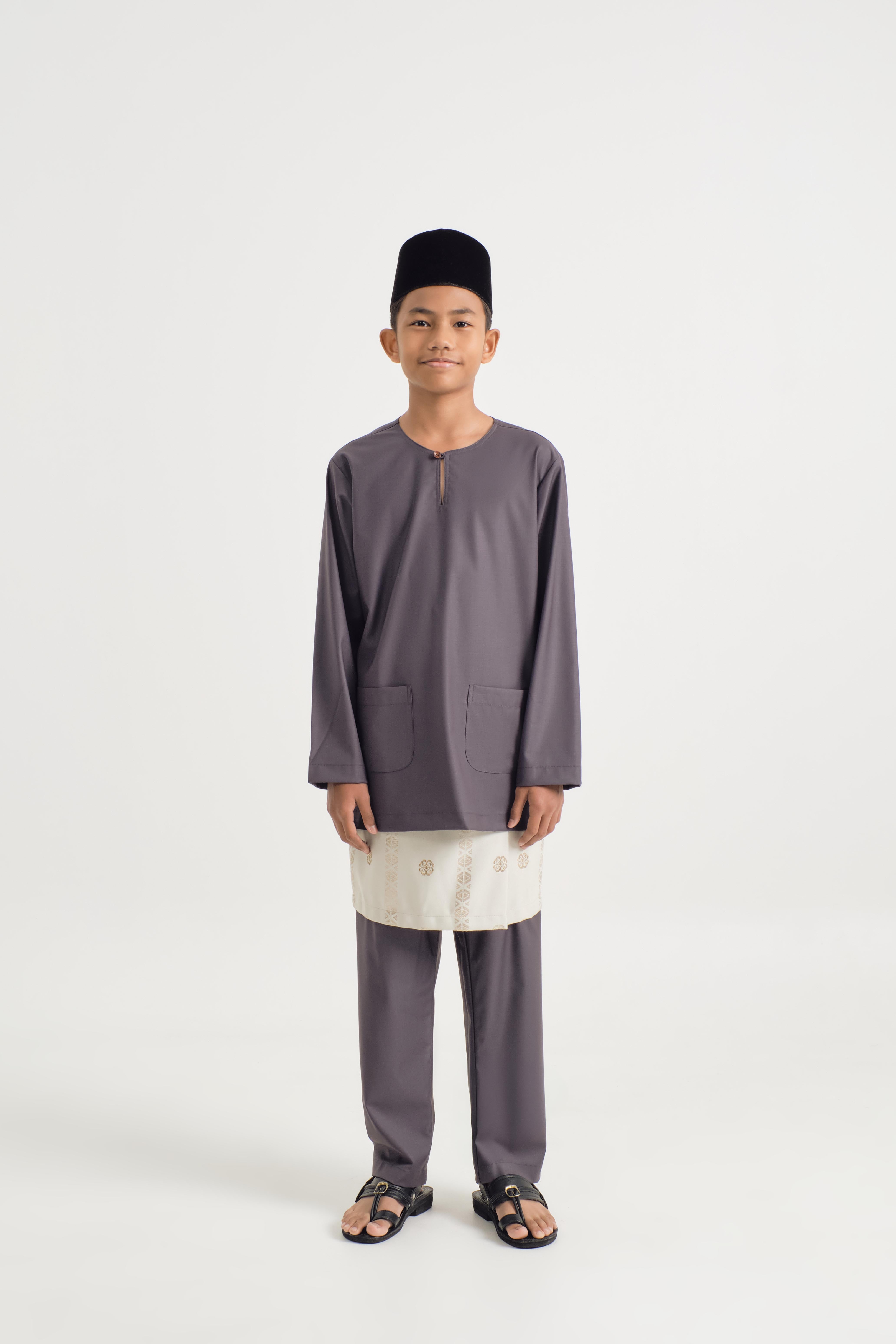 Patawali Boys Baju Melayu Teluk Belanga - Lead Grey