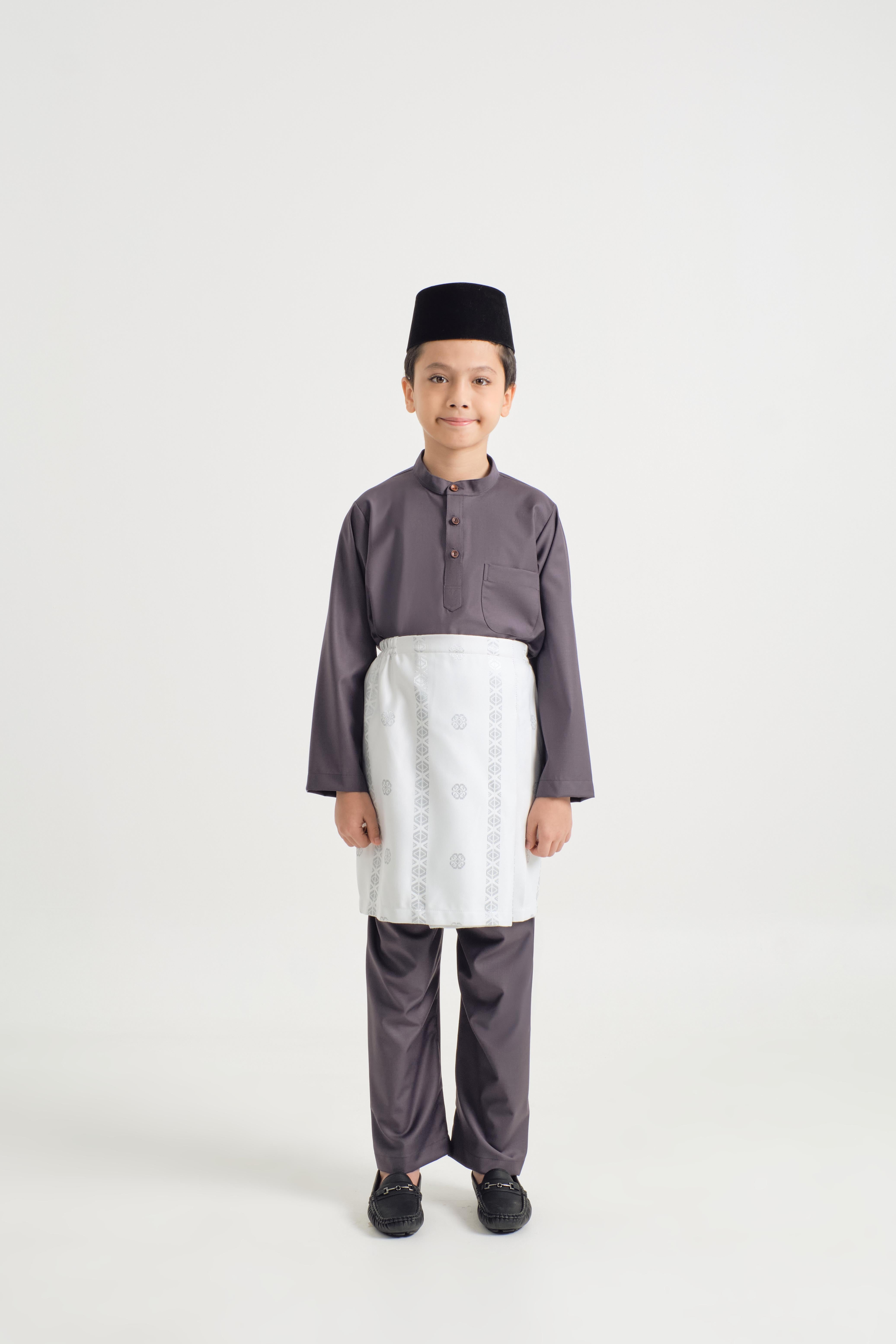 Patawali Boys Baju Melayu Cekak Musang - Lead Grey