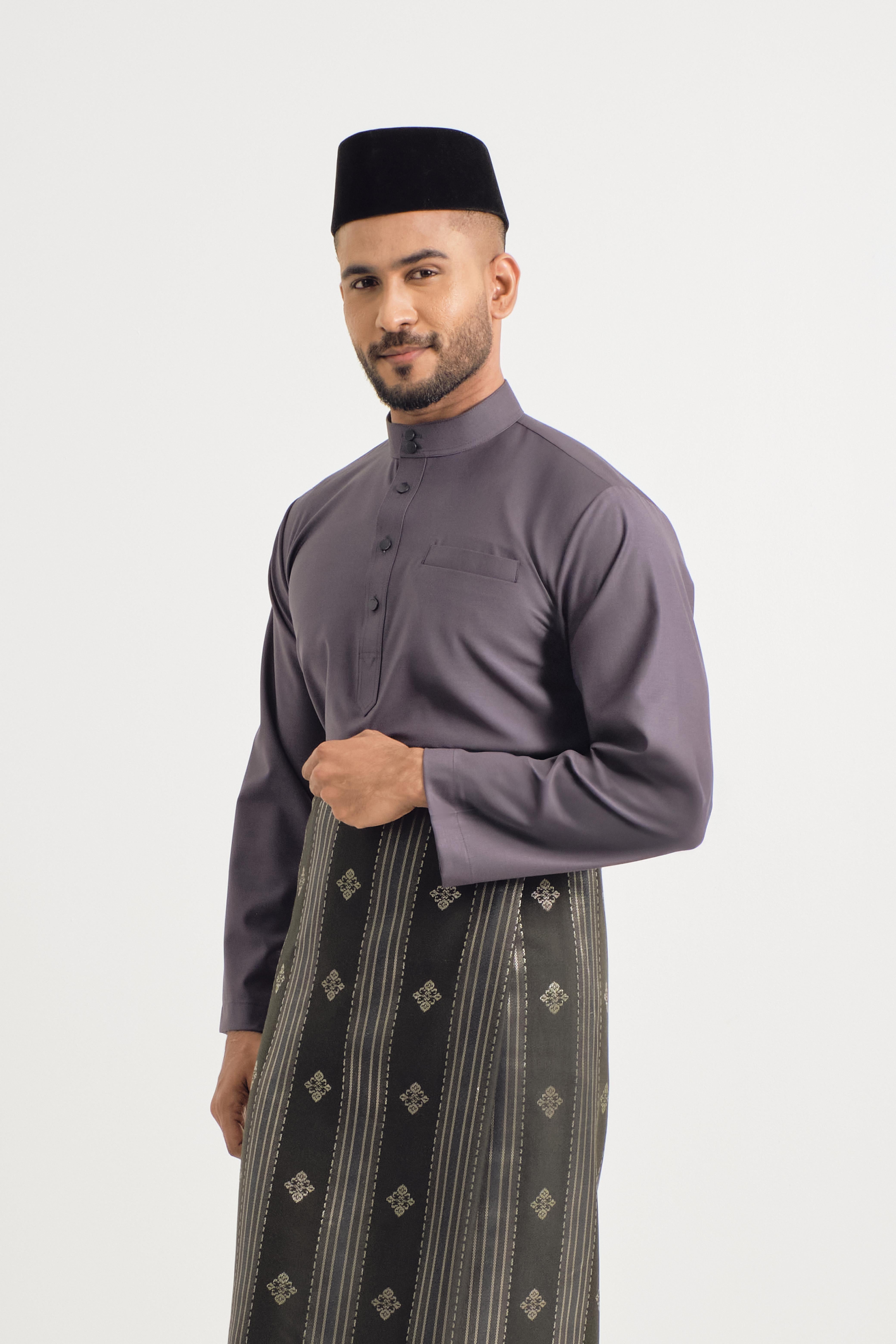 Patawali Baju Melayu Cekak Musang - Lead Grey