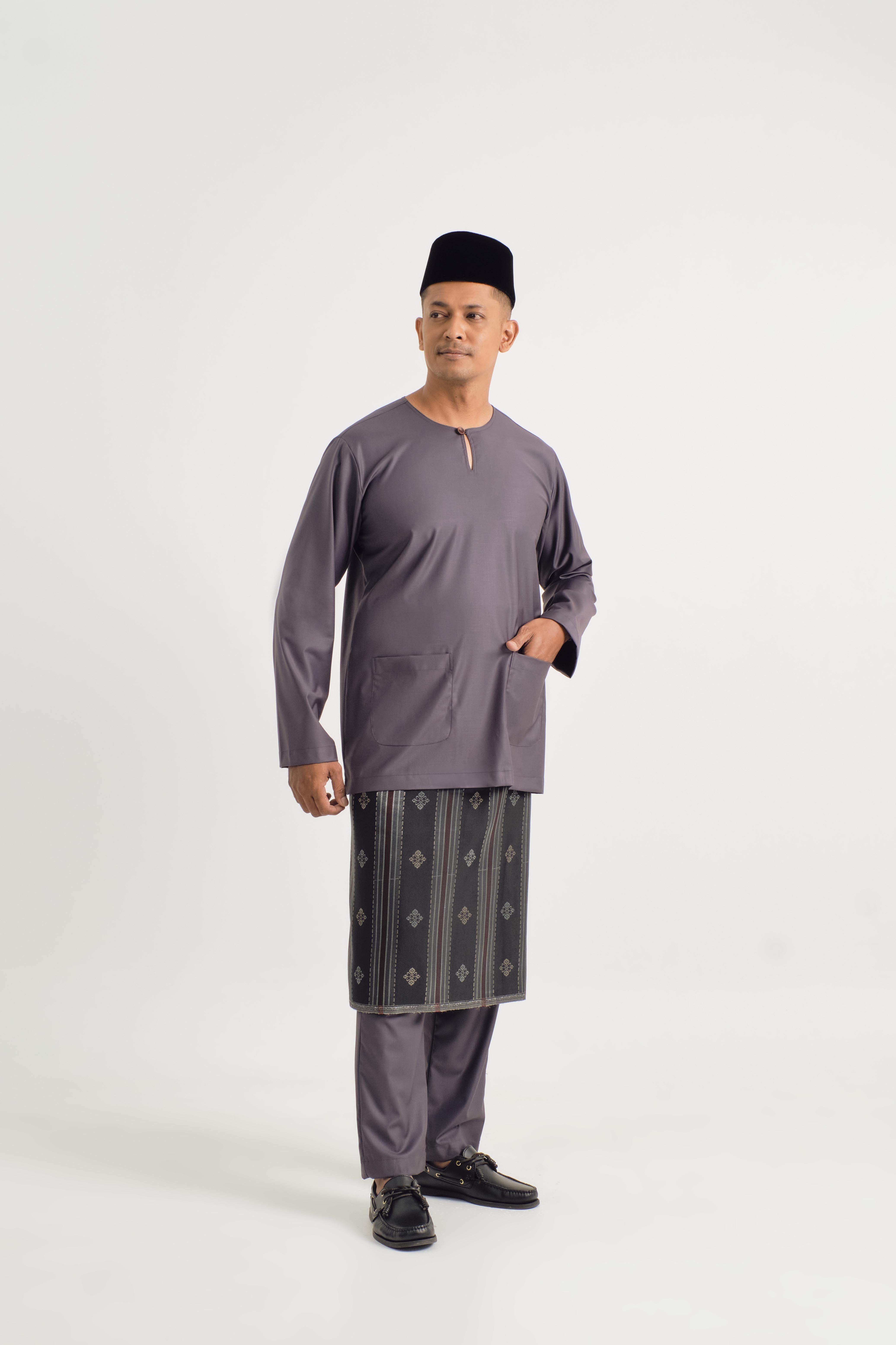 Patawali Modern Fit Baju Melayu Teluk Belanga - Lead Grey